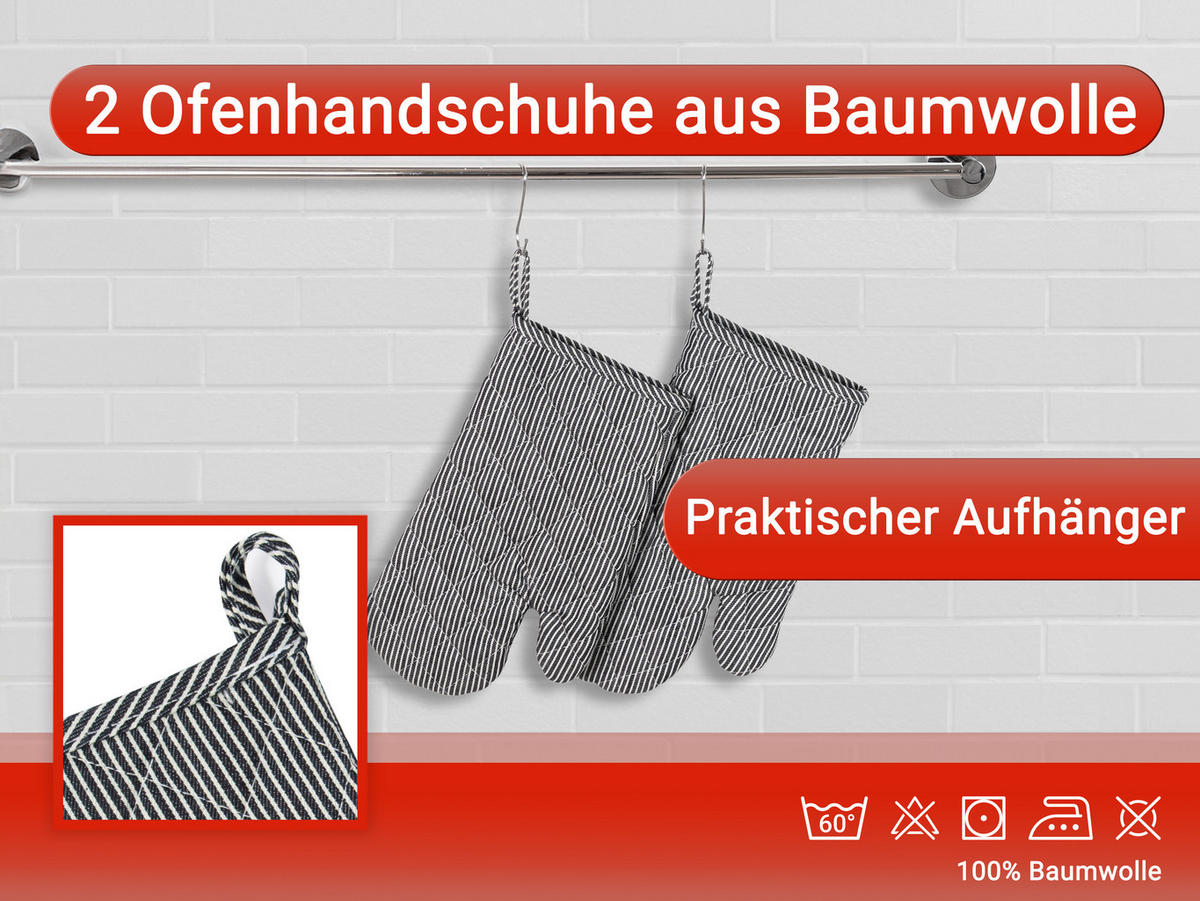 OFENHANDSCHUHE, 18x28 cm, 100% Baumwolle, Grau - Schwarz, Textil (18/28cm) - Zollner