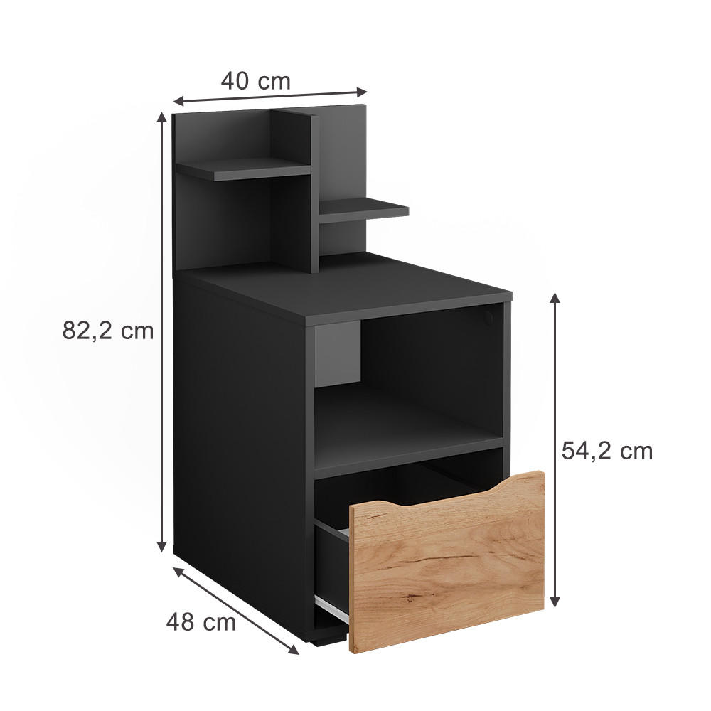 NACHTTISCH Ruben Anthrazit/Goldkraft Eiche 40 x 82.2 cm mit Schublade - Honigeiche, Holzwerkstoff (40/82.2/48cm) - Vicco