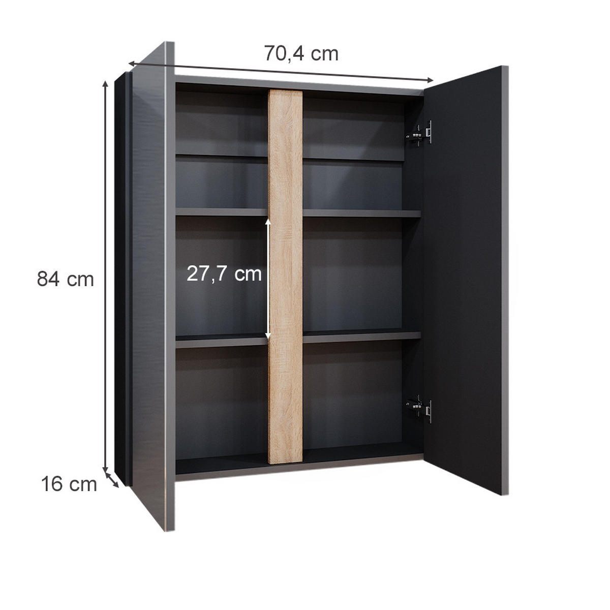 BADSPIEGELSCHRANK Gloria Anthrazit 70.4 x 84 cm mit 2 Türen - Anthrazit/Sonoma Eiche, Holzwerkstoff (70.4/84/15.9cm) - Vicco