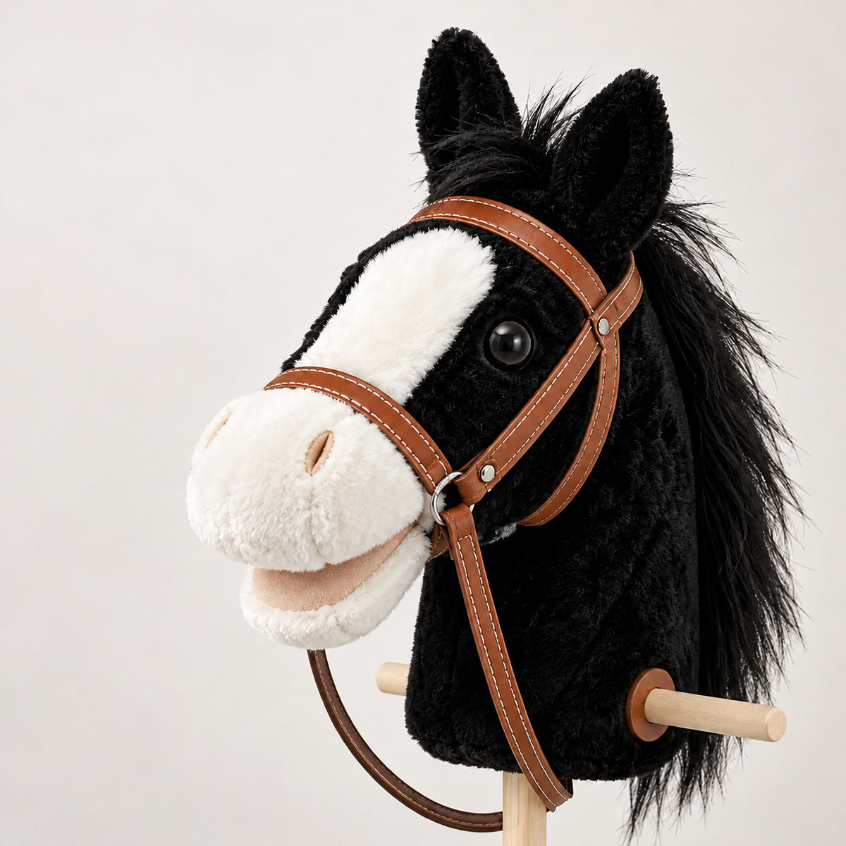 STECKENPFERD Schwarz mit Sound Plüschkopf 95 cm - Multicolor, Holz/Kunststoff (20/95/20cm) - Relaxdays