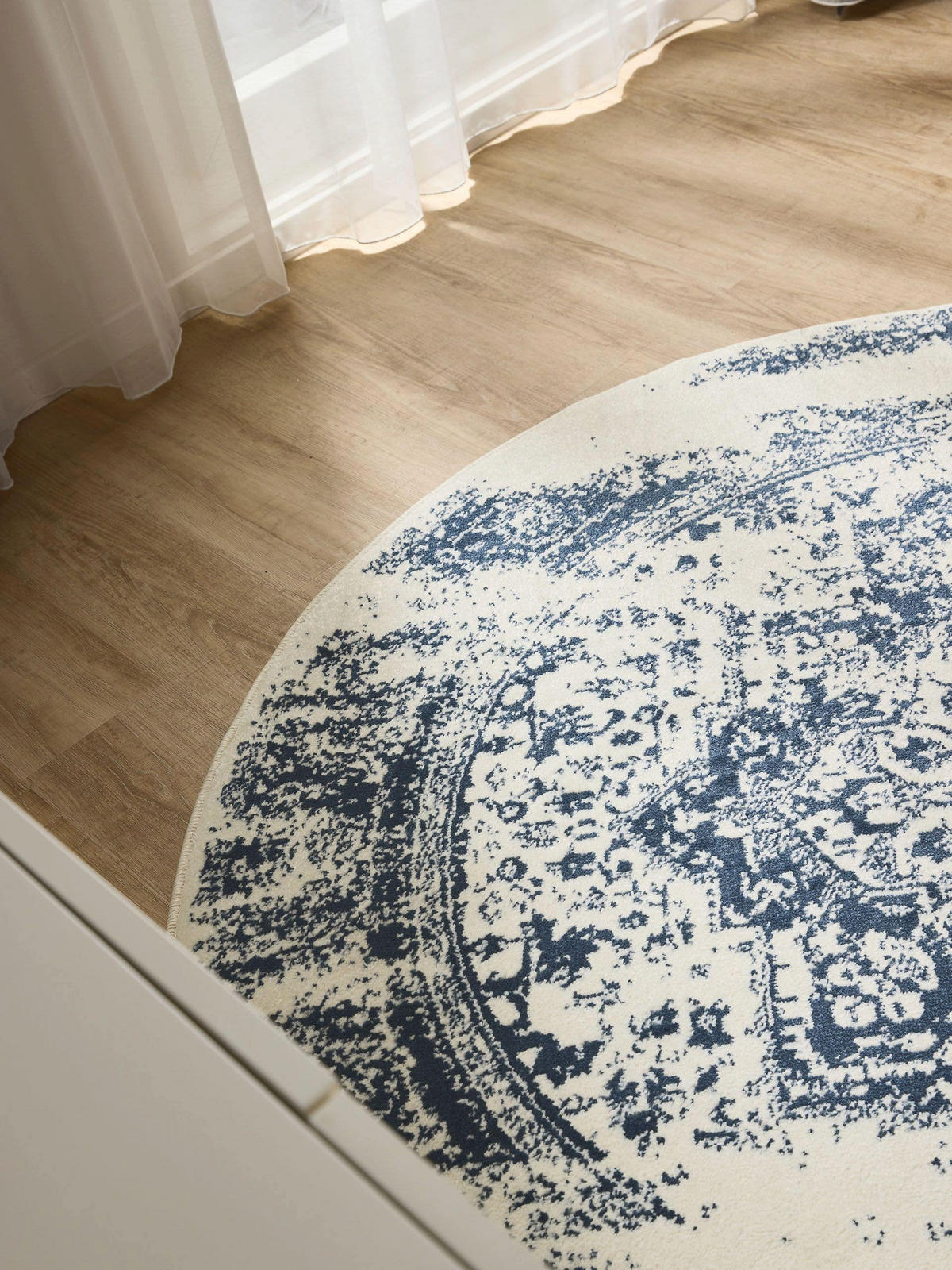 VINTAGE-TEPPICH Suki ø 160 cm rund - Blau/Creme, Kunststoff (160/160cm) - benuta