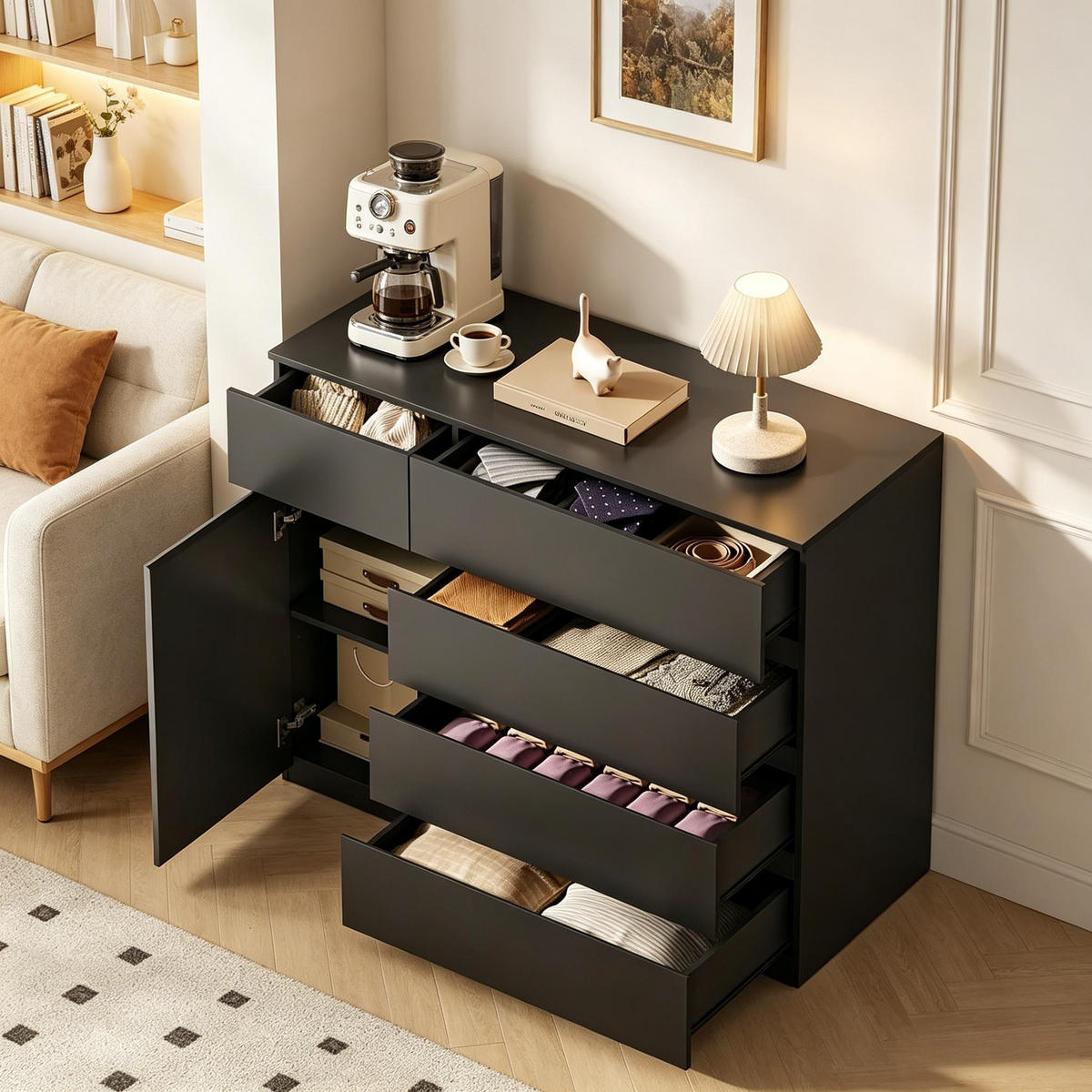 KOMMODE Schwarz 100/40/80 cm - Schwarz, Holzwerkstoff (100/80/40cm) - PANGIVO