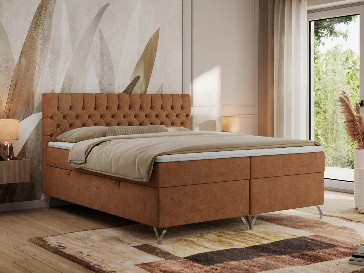 BOXBETT GRIMALDI 160/200 Orange Struktur - H4 - Orange, Holz/Textil (160/200cm) - MKS