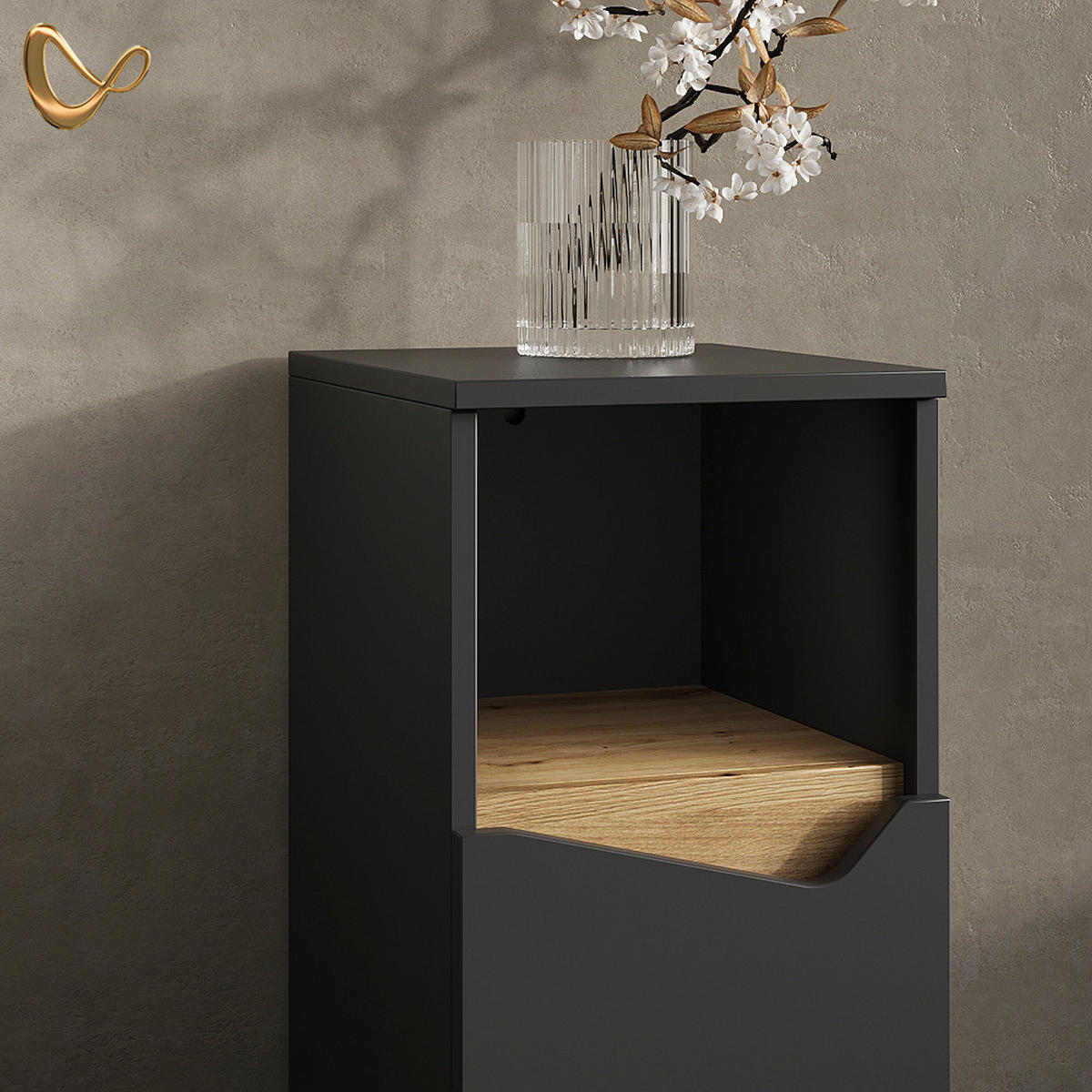 MIDISCHRANK Timavo Anthrazit 30 x 74.5 cm mit Tür und offenem Fach - Anthrazit, Holzwerkstoff (30/74.5/35cm) - Livinity®