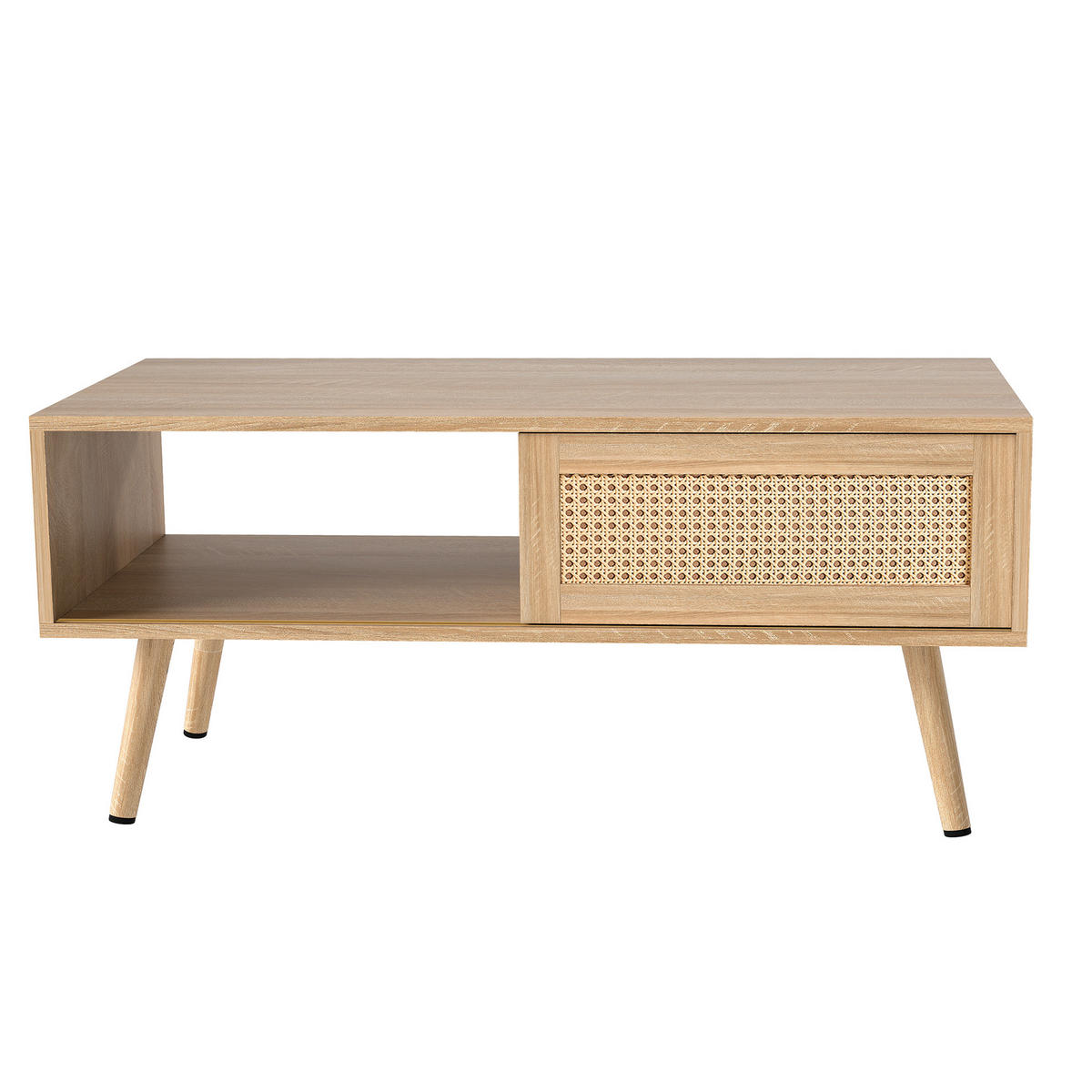 COUCHTISCH rattanoptik holz natur schiebetür - Naturfarben, Holzwerkstoff (55/105/40cm) - Urban Meuble