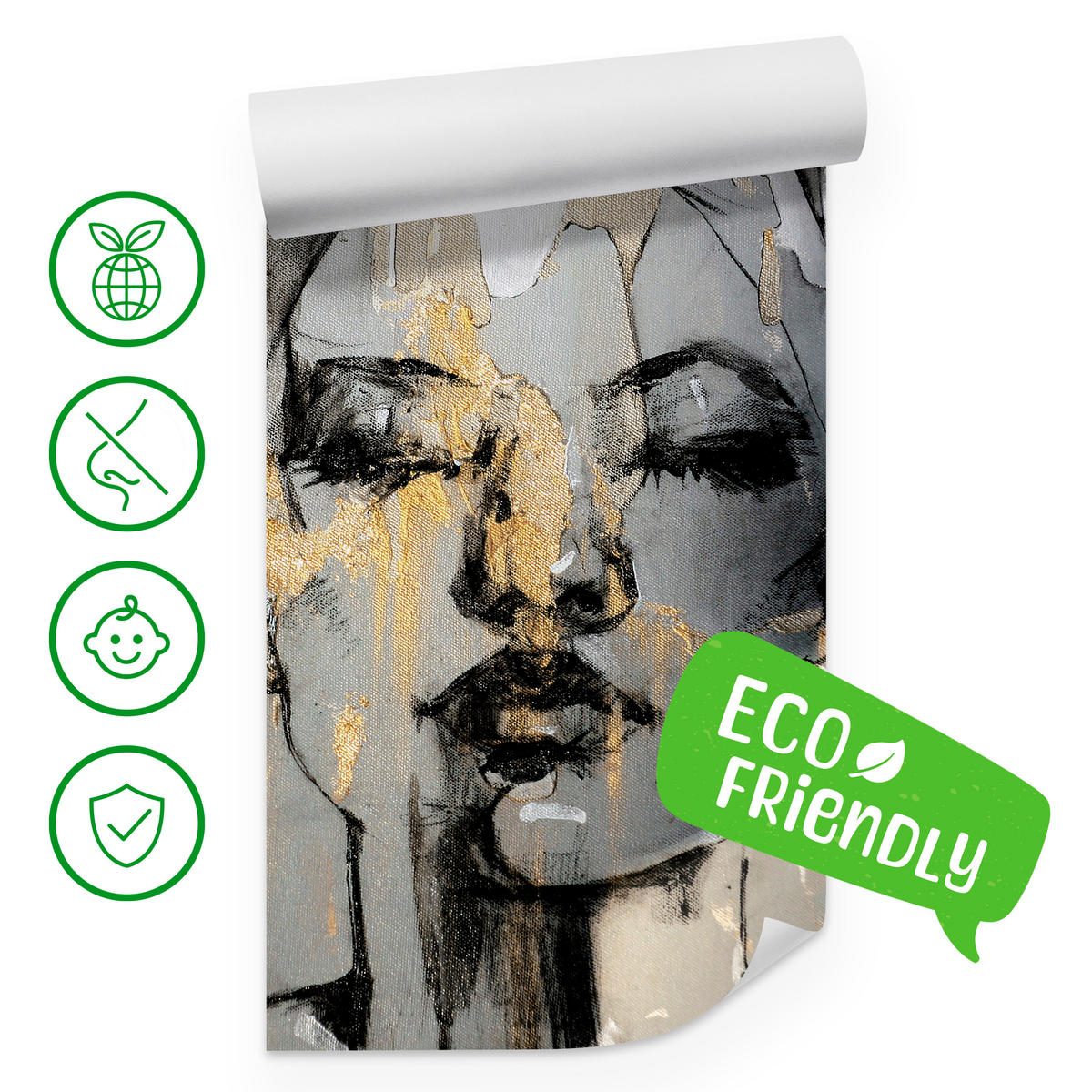 FOTOTAPETE für Wohnzimmer Frau Abstraktes Porträt Beton Modern Gold 200x140 - Gelb/Goldfarben, Papier (200/140cm) - Muralo