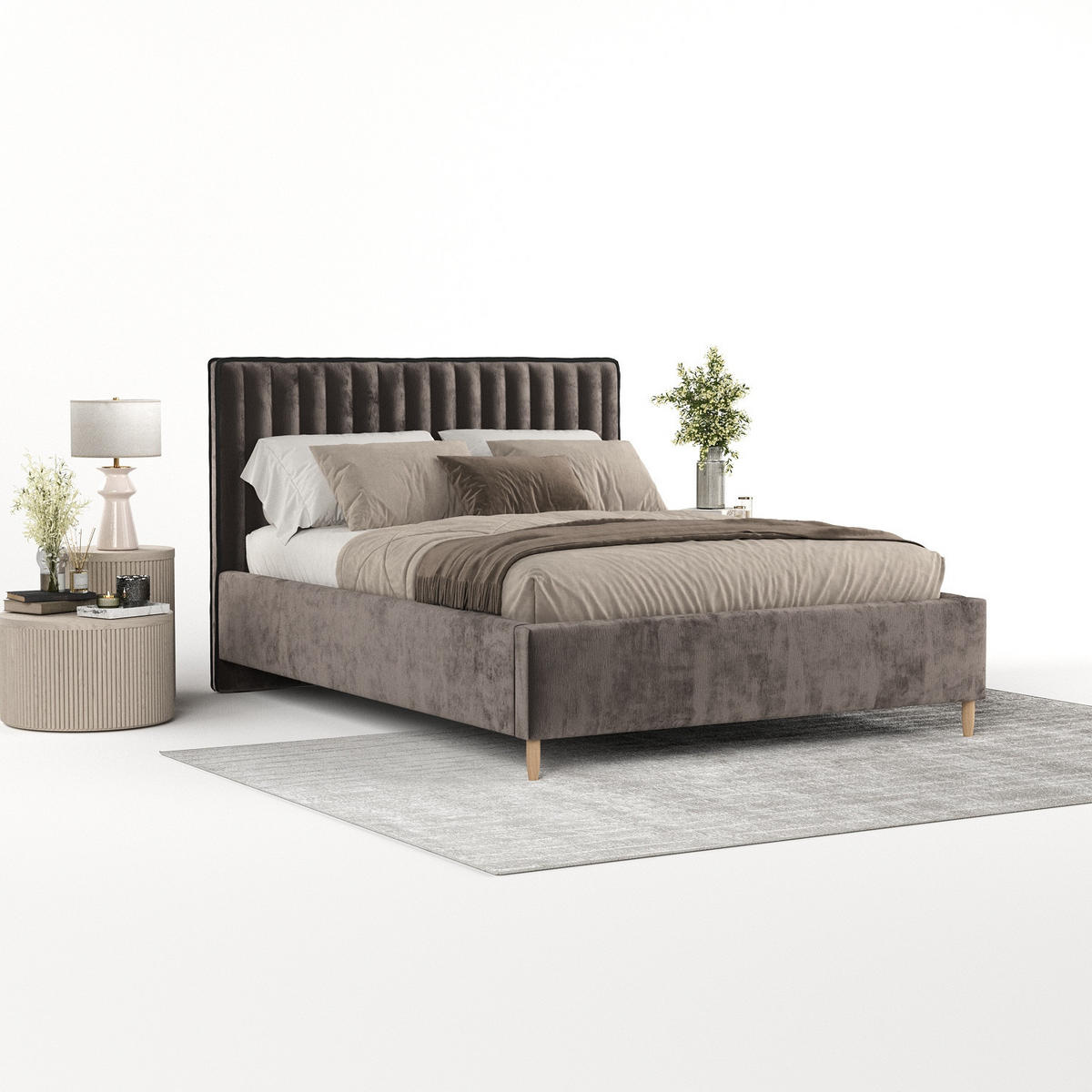 POLSTERBETT Aria 140/200 cm Braun im Lotta Stoff - Naturfarben/Braun, Holz/Holzwerkstoff (140/200cm) - AltaBeds