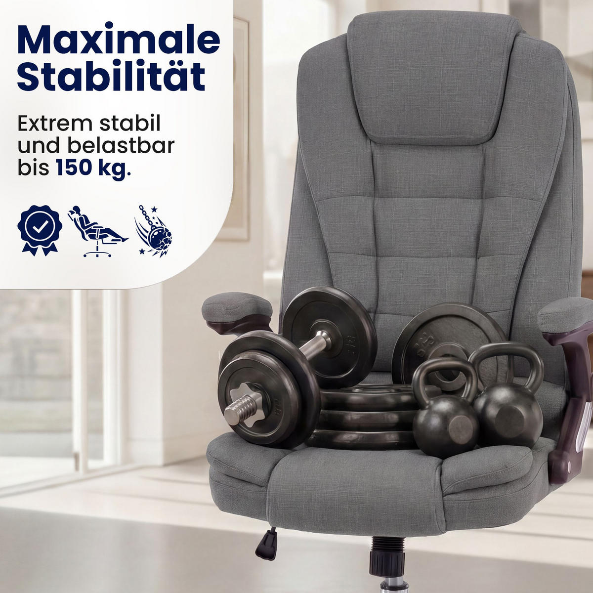 CHEFSESSEL Stoff Grau - Chromfarben/Grau, Textil/Metall (69.5/113/78cm) - CLP