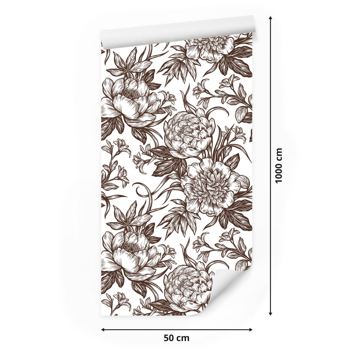 VLIESTAPETE Vintage-Pfingstrosen – Braun, Weiß – 50x1000 cm - Braun/Weiß, Papier (50/1000cm) - Muralo