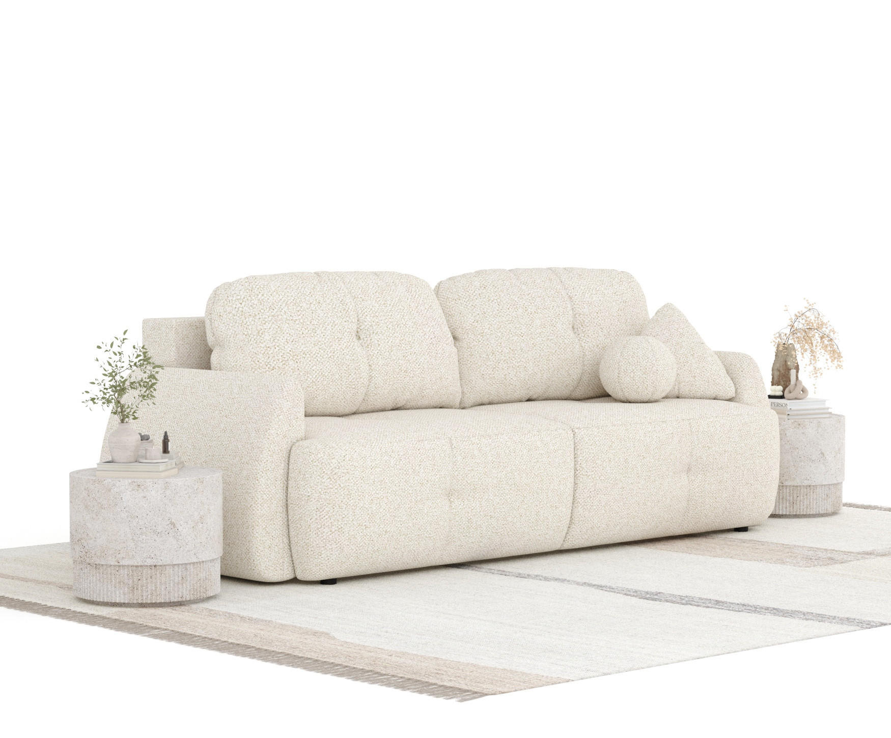 SCHLAFSOFA Loca Creme Plüschstoff - Creme/Schwarz, Holz/Holzwerkstoff (248/92/103cm) - Maison de Reve