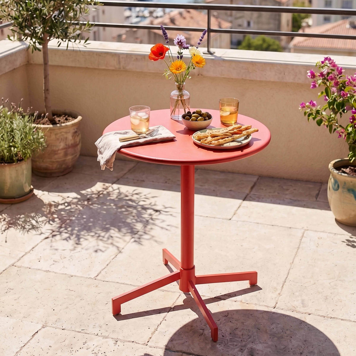 BISTROTISCH, Rot - Rot, Metall (70/70/72cm) - Oviala