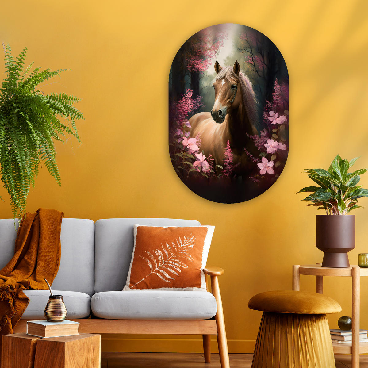 WANDBILD Pferd - Blumen - Rosa - Natur - Wald 60x90 cm - Altrosa, Kunststoff (60/90cm) - MuchoWow