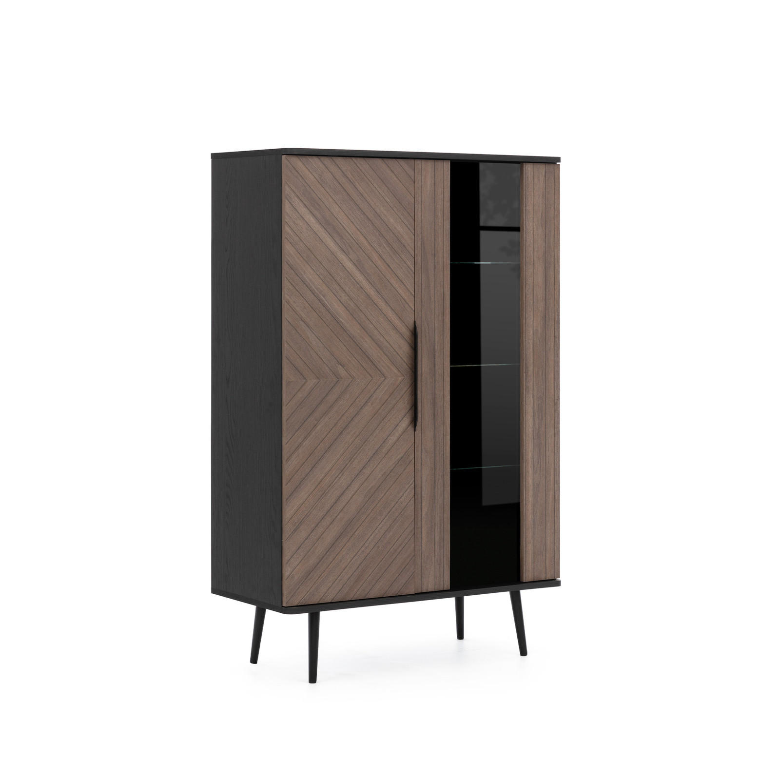 STANDVITRINE Pinelli 2-türig mit Metallfüße - Schwarz/Braun, Glas/Holzwerkstoff (90/140/41cm) - Ravio
