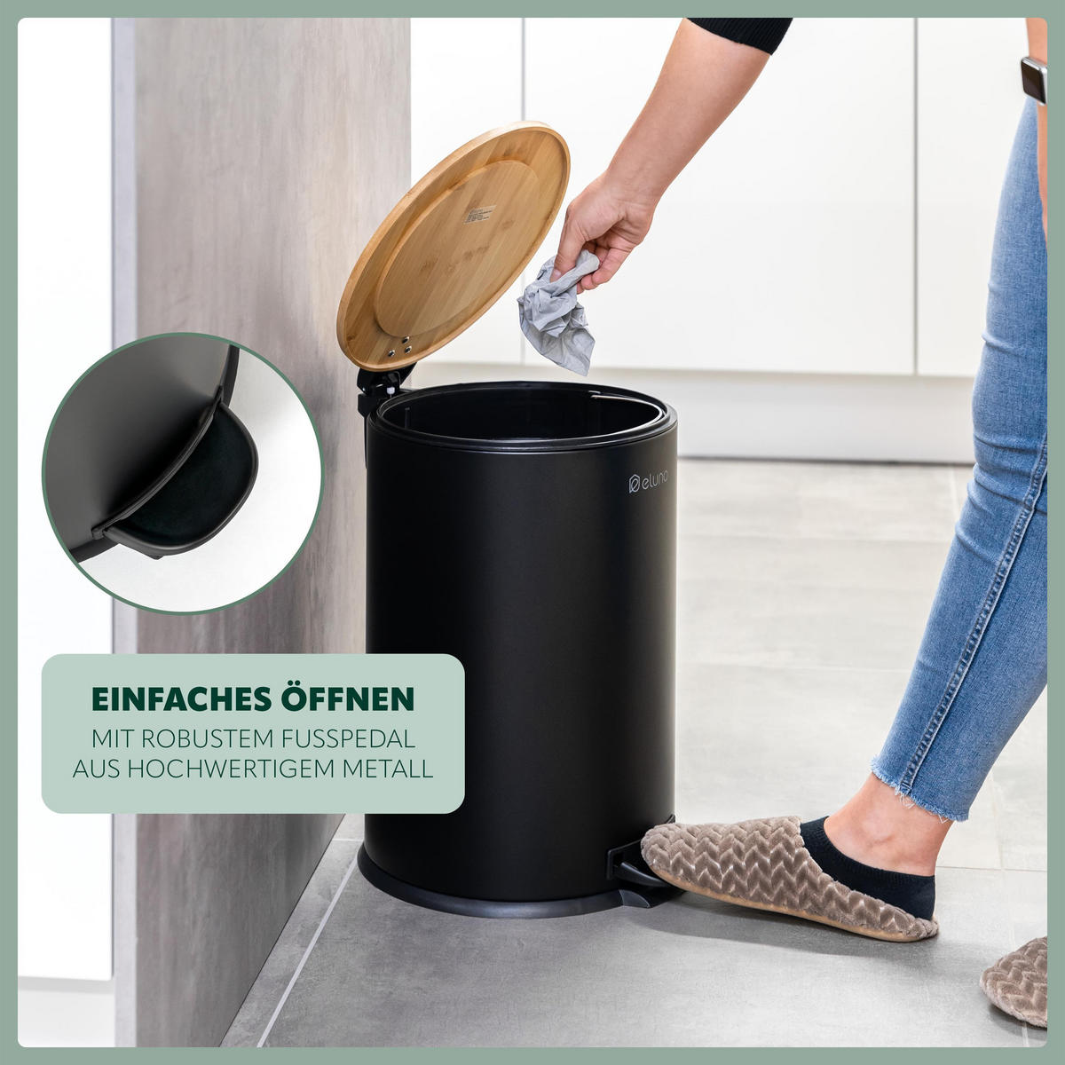 ABFALLEIMER 20 Liter, schwarz, Metall - Schwarz, Metall (30.5/43.5/39.5cm) - eluno