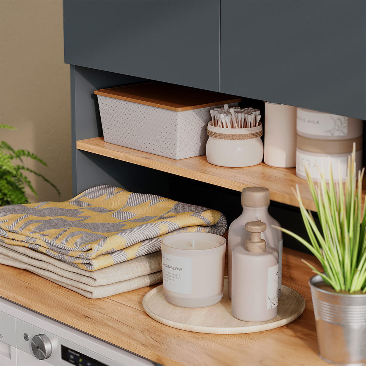 WASCHMASCHINENSCHRANK Viktor, Anthrazit/Goldkraft Eiche, 93.6 x 88.2 cm 2 Teile mit Regal - Honigeiche/Anthrazit, Holzwerkstoff (93.6/88.2/60cm) - Vicco