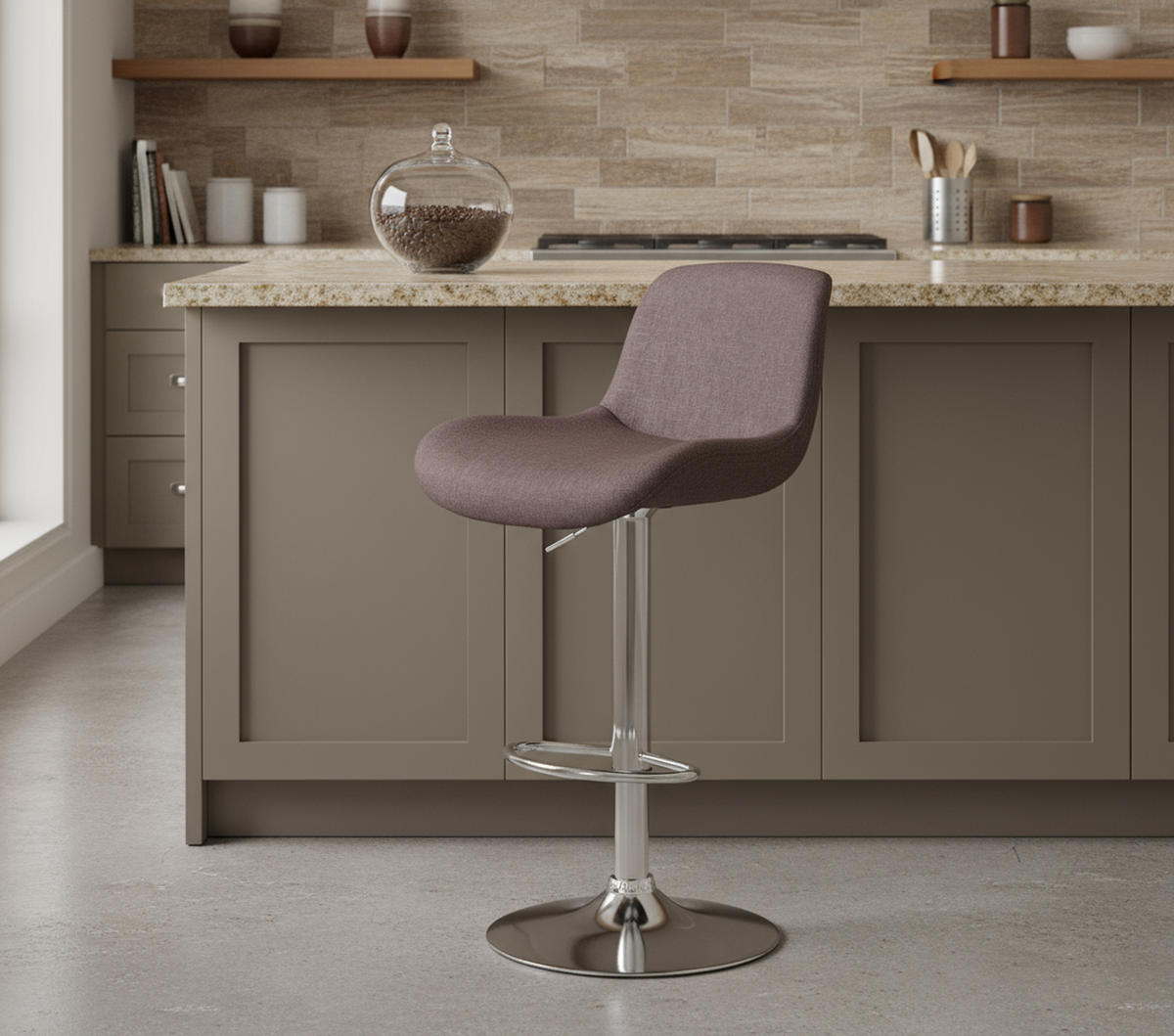 BARHOCKER 2er Set Salomon Chrom Stoff dunkelbraun - Chromfarben/Braun, Textil/Metall (50/106/52cm) - TPFLiving