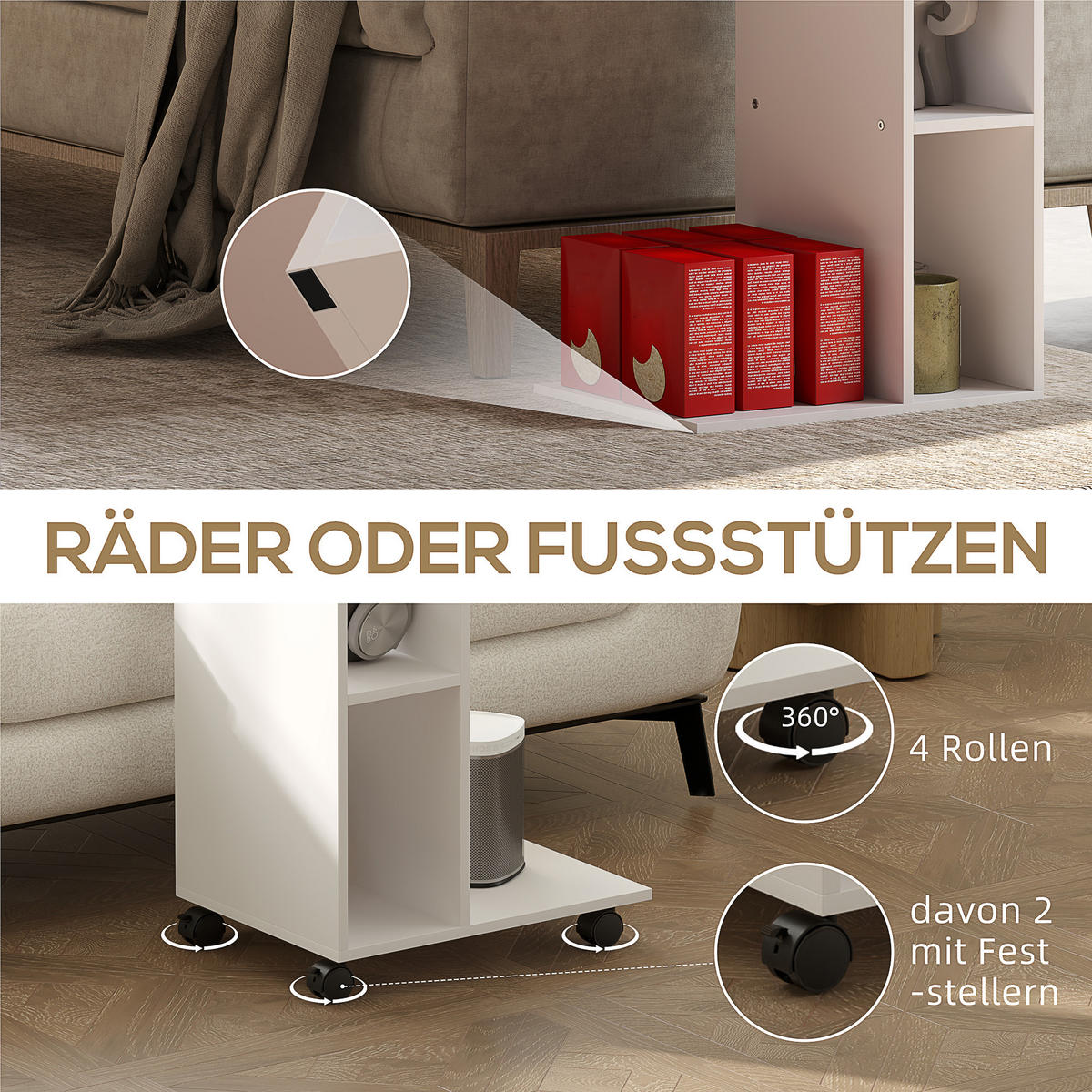 BEISTELLTISCH Couchtisch mit Rollen, Weiß - Weiß, Holzwerkstoff (30/40/69cm) - HOMCOM