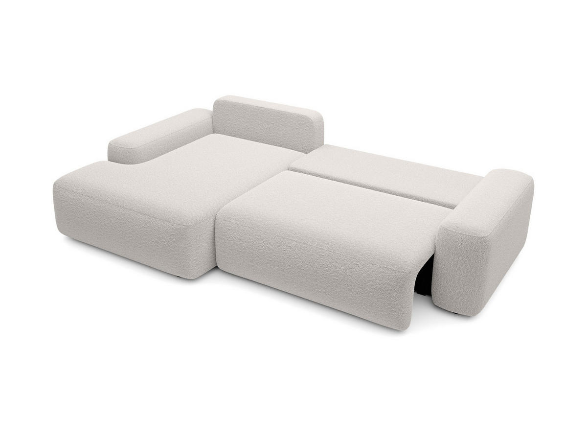 ECKSOFA RUOTA Grau Boucle-Stoff mit Schlaffunktion - Grau, Holz (264/162cm) - MASSENO