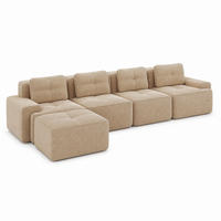 SOFA modular 4-Sitzer mit Chaiselongue Tiefsitz Cord Beige - Beige, Kunststoff (177/382.1cm) - Meubliv