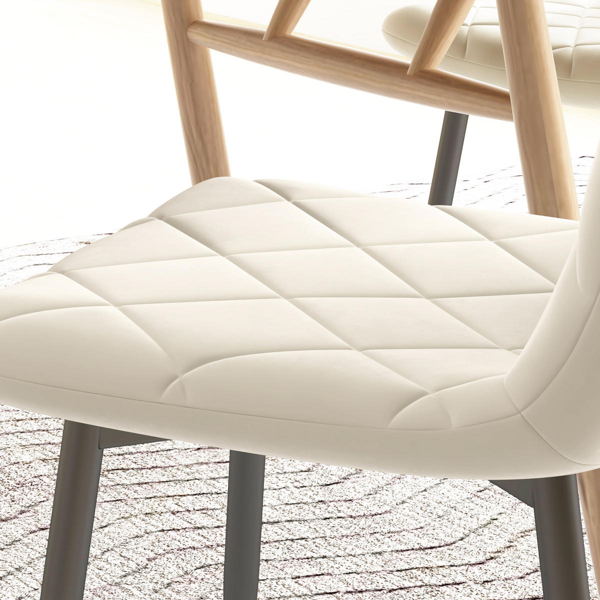ESSZIMMERSTÜHLE 4er-Set DE-13273 hohe Rückenlehne & Veloursbezug Creme - Creme, Metall (54/87/45cm) - ComfortXL