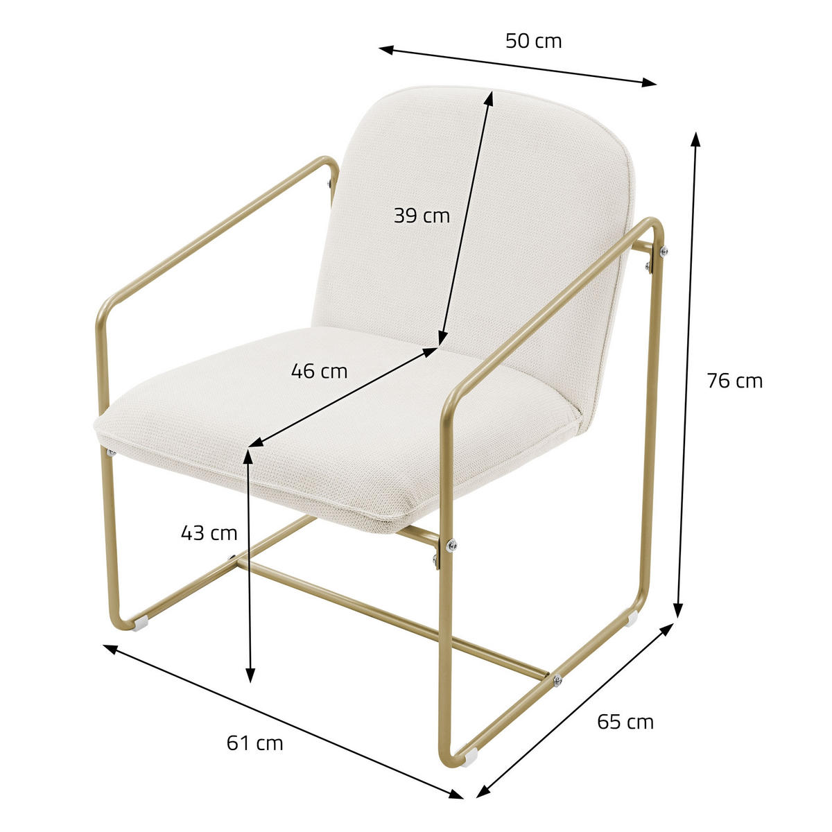 LOUNGESESSEL 2er Set, Beige - Goldfarben, Metall (65/76/61cm) - ML-DESIGN