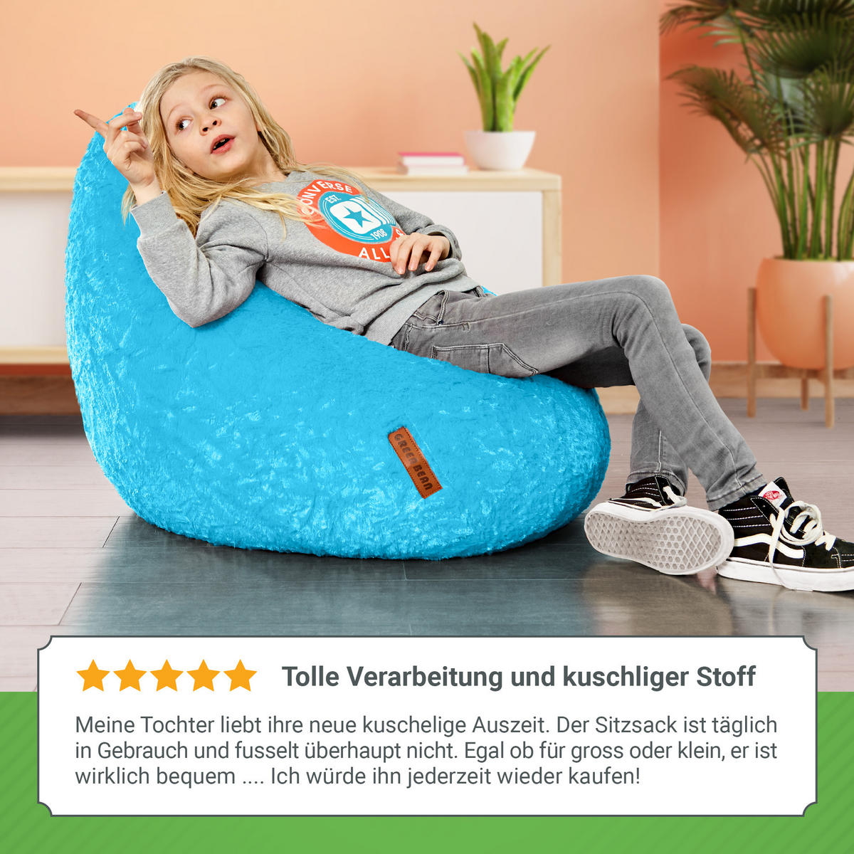 SITZSACK "Plüsch" 60x45x45cm - 120L - Hellblau, Textil (45/60/45cm) - Green Bean