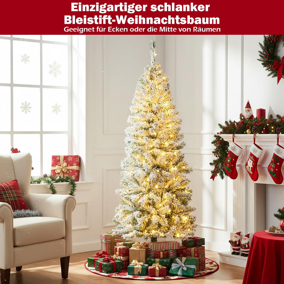 WEIHNACHTSBAUM mit Beleuchtung und Schnee 150 cm grün - Grün, Metall (150cm) - COSTWAY