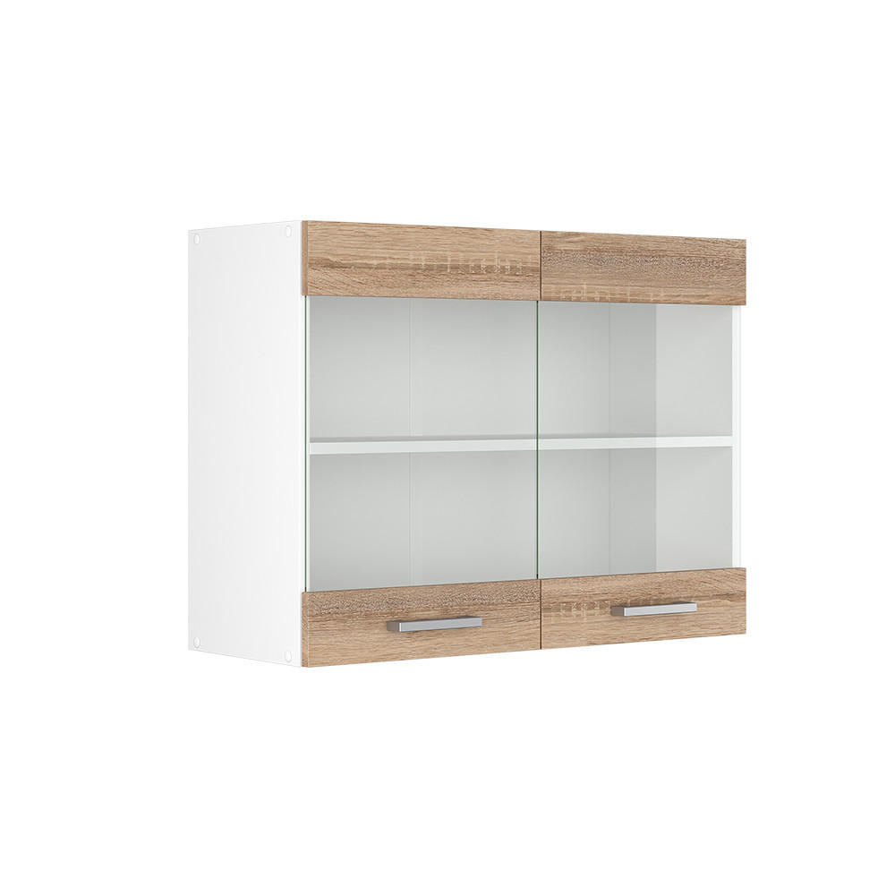 KÜCHENGLASSCHRANK R-Line Sonoma 80 cm - Weiß/Sonoma Eiche, Holzwerkstoff (80/60/31cm) - Vicco