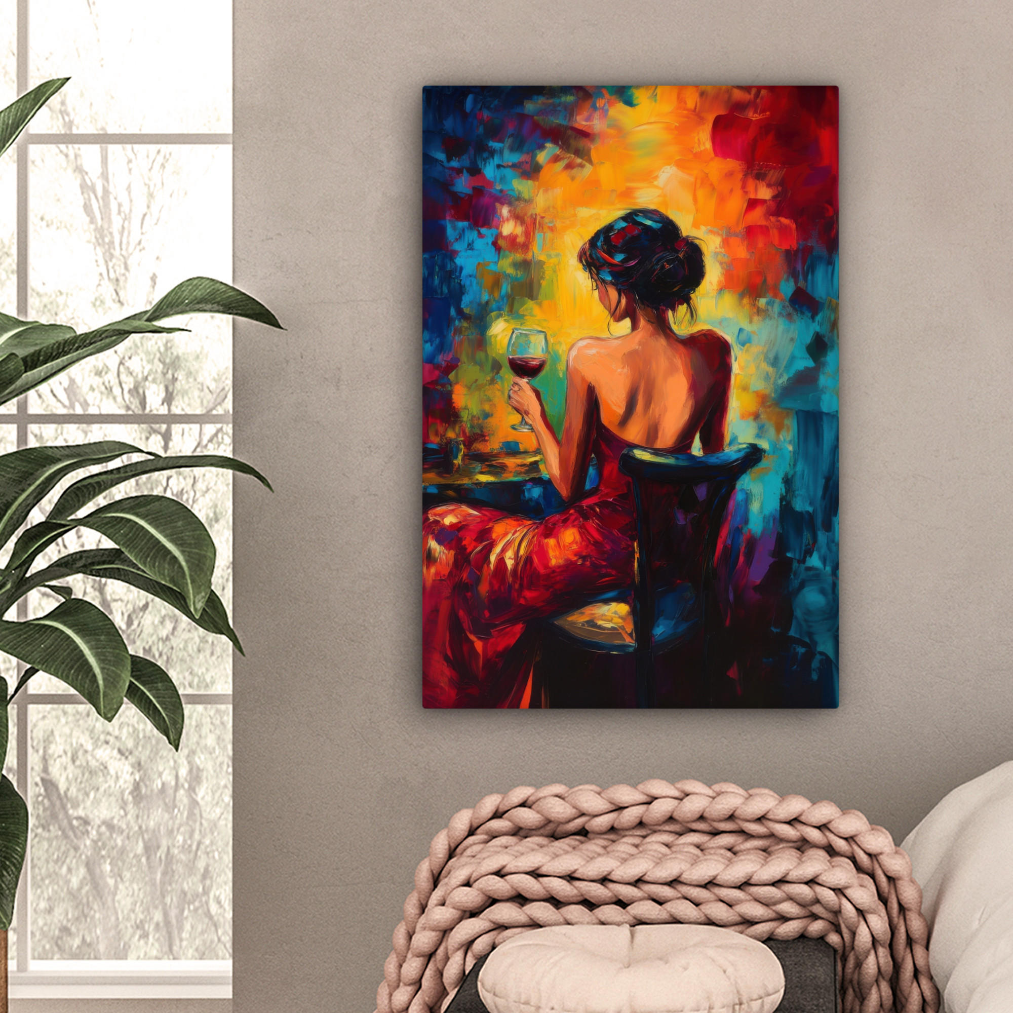 LEINWANDBILD Wein - Frau - Stimmungsvoll - Farbenfroh 60x90 cm - Bordeaux, Textil (60/90cm) - MuchoWow