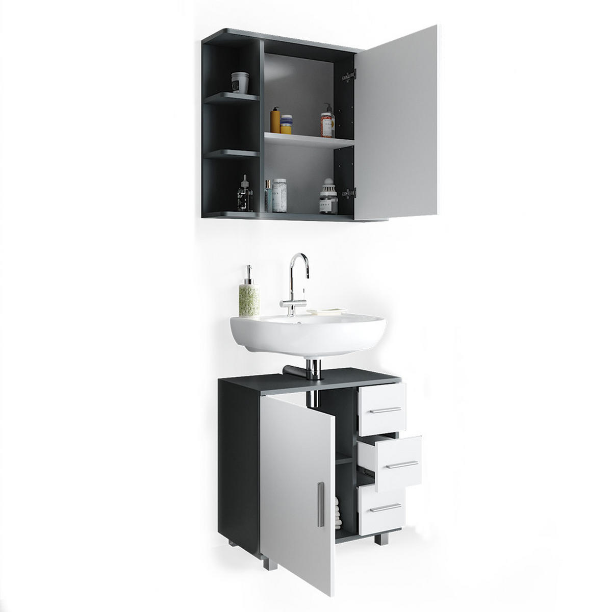 BADMÖBEL-SET Ilias Anthrazit 2 Teile - Anthrazit/Weiß, Holzwerkstoff (60/60.8/33cm) - Vicco