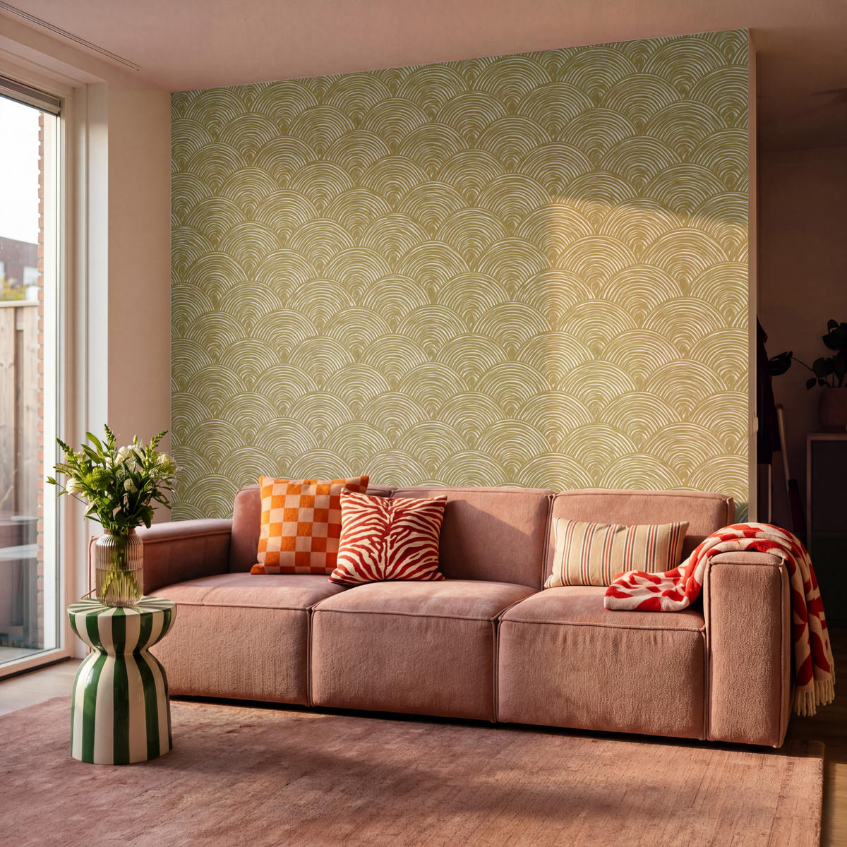 TAPETE - Fächer - Geometrisch - Grün - 280x260 cm - Goldfarben, Papier (280/260cm) - OnlyWow