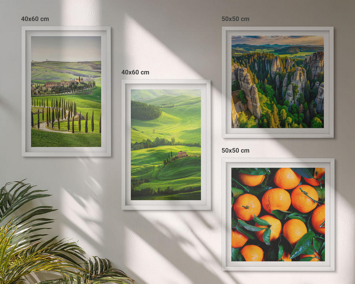 BILDER SET 4er Set - 50x50 cm & 40x60 cm Weißer Rahmen - Italienische Landschaft Orangen Natur - Weiß, Kunststoff (50/50cm) - TULUP