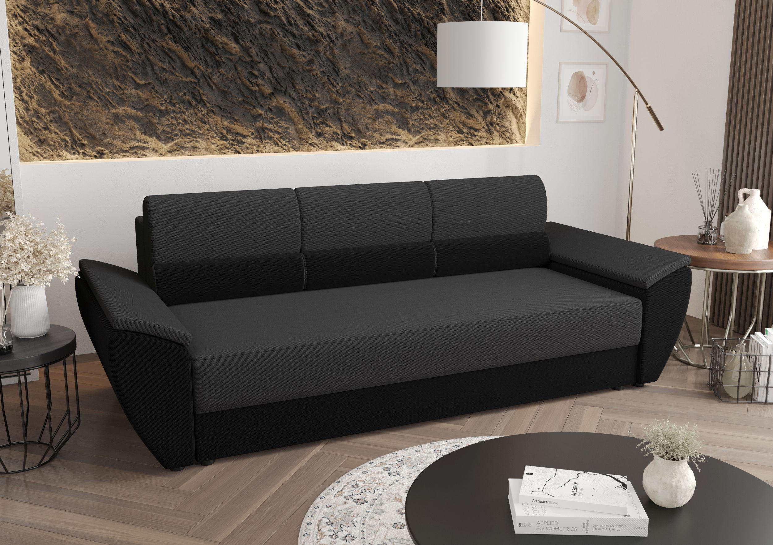 SOFA REBI BIS mit Schlaffunktion RAINBOW 27+15 mit Stauraum - Grau, Textil (80/78/240cm) - Bedante