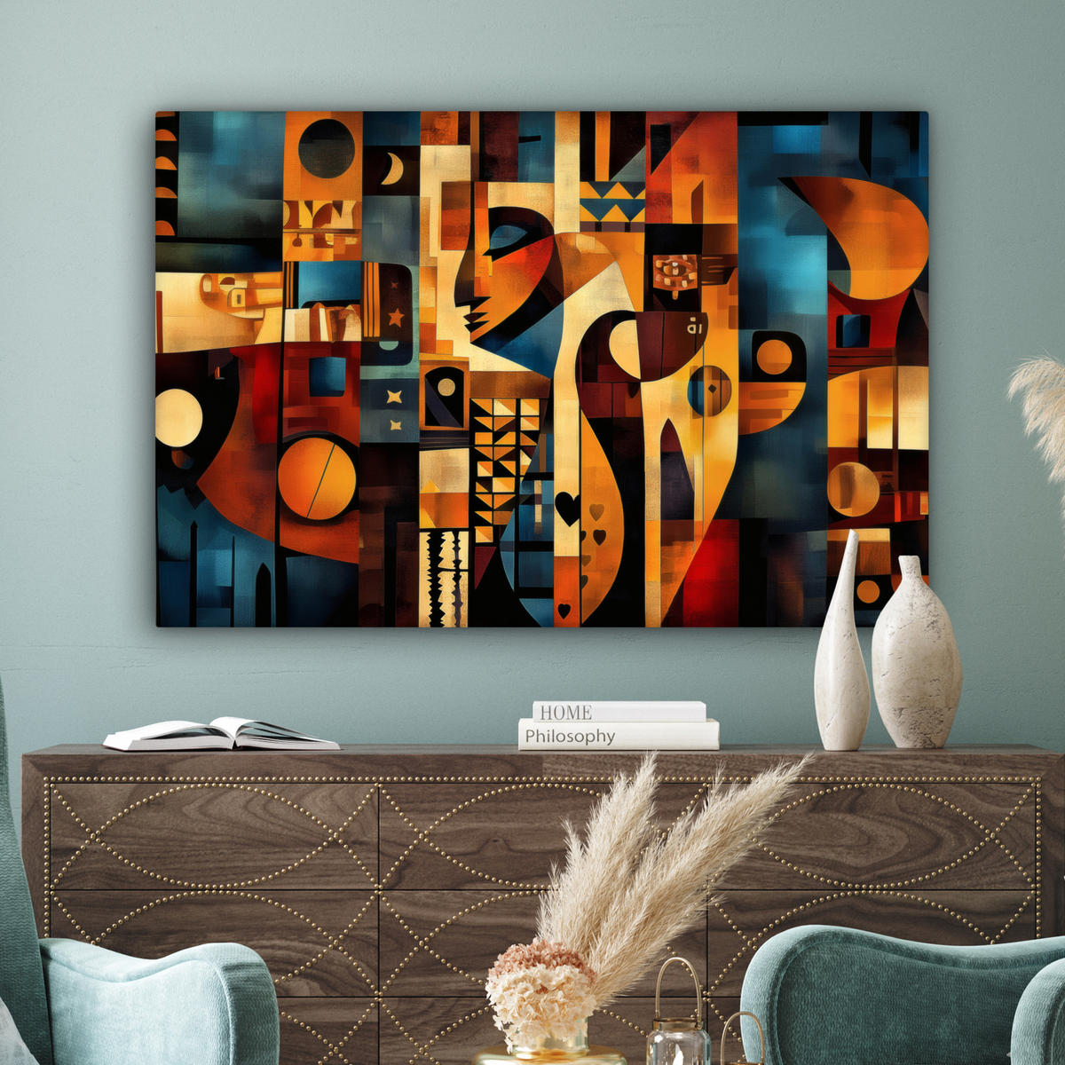 LEINWANDBILD Figuren - Abstrakt - Symbole XXL 150x100 cm - Terracotta, Textil (150/100cm) - MuchoWow