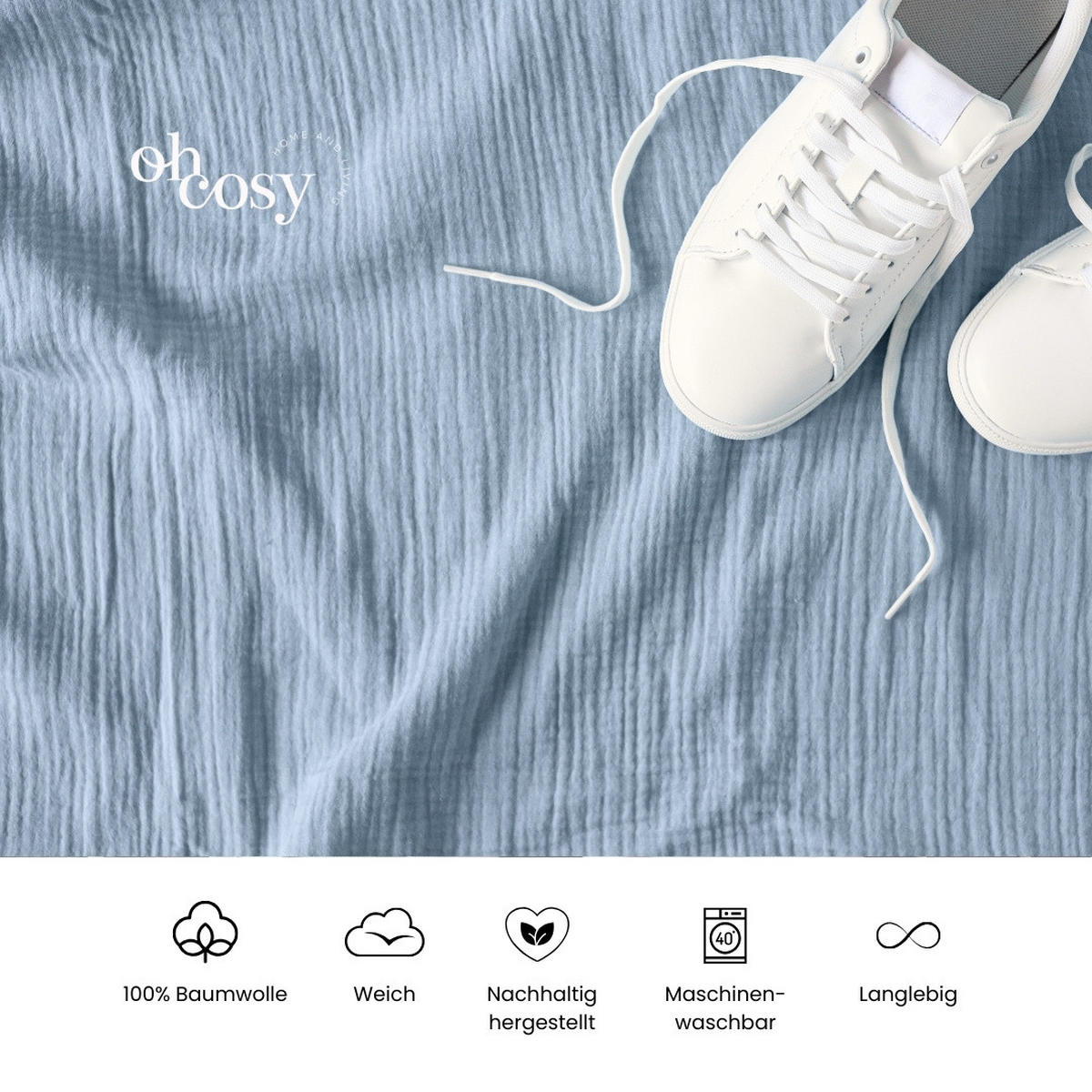 BETTWÄSCHESET Sally - Musselin - 2-teilig -135x200cm - Helblau - Hellblau, Textil (135/200cm)