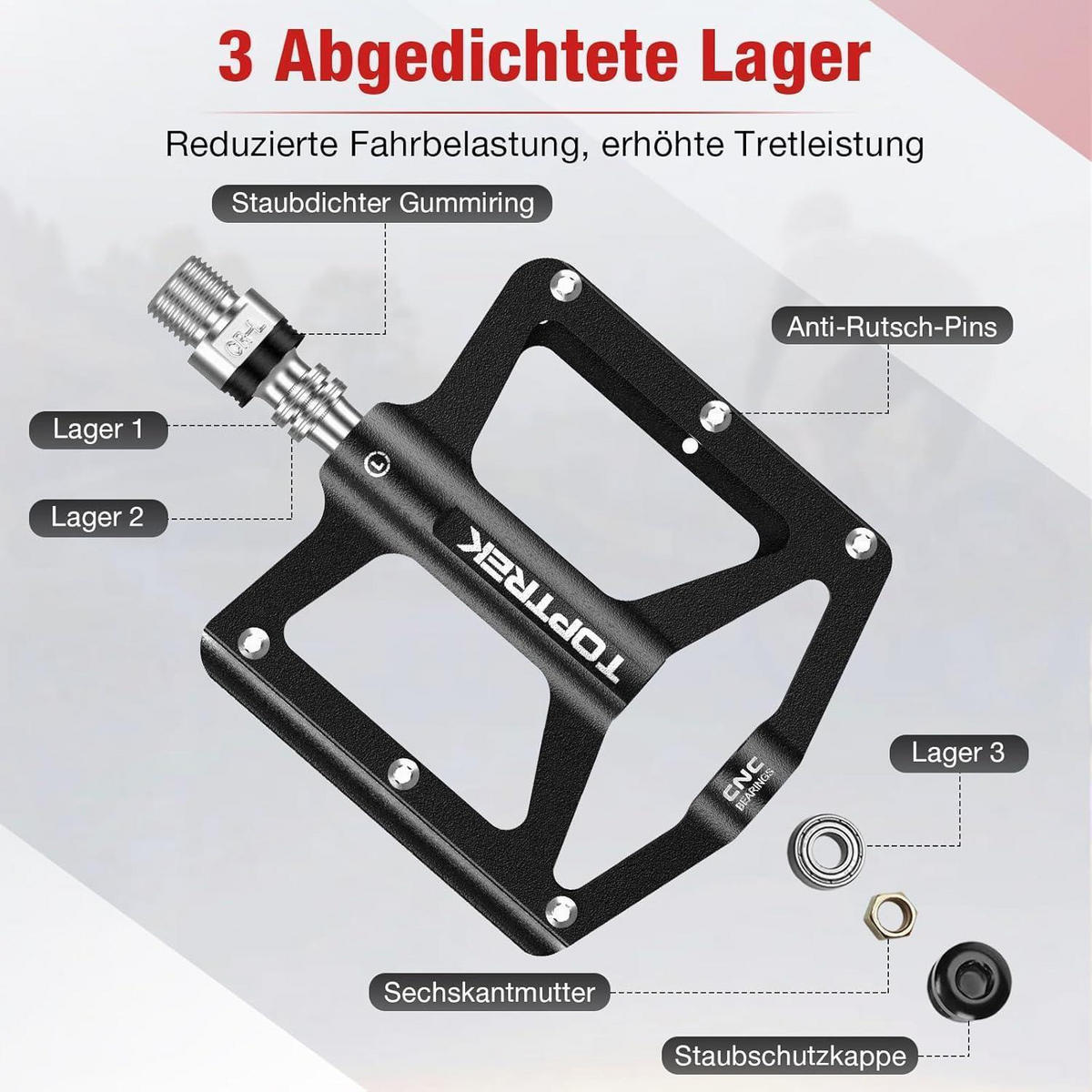 FAHRRADPEDALE CNC Aluminium mit 3 Lagern Schwarz - Schwarz, Metall (10.2/1.5/12.5cm)