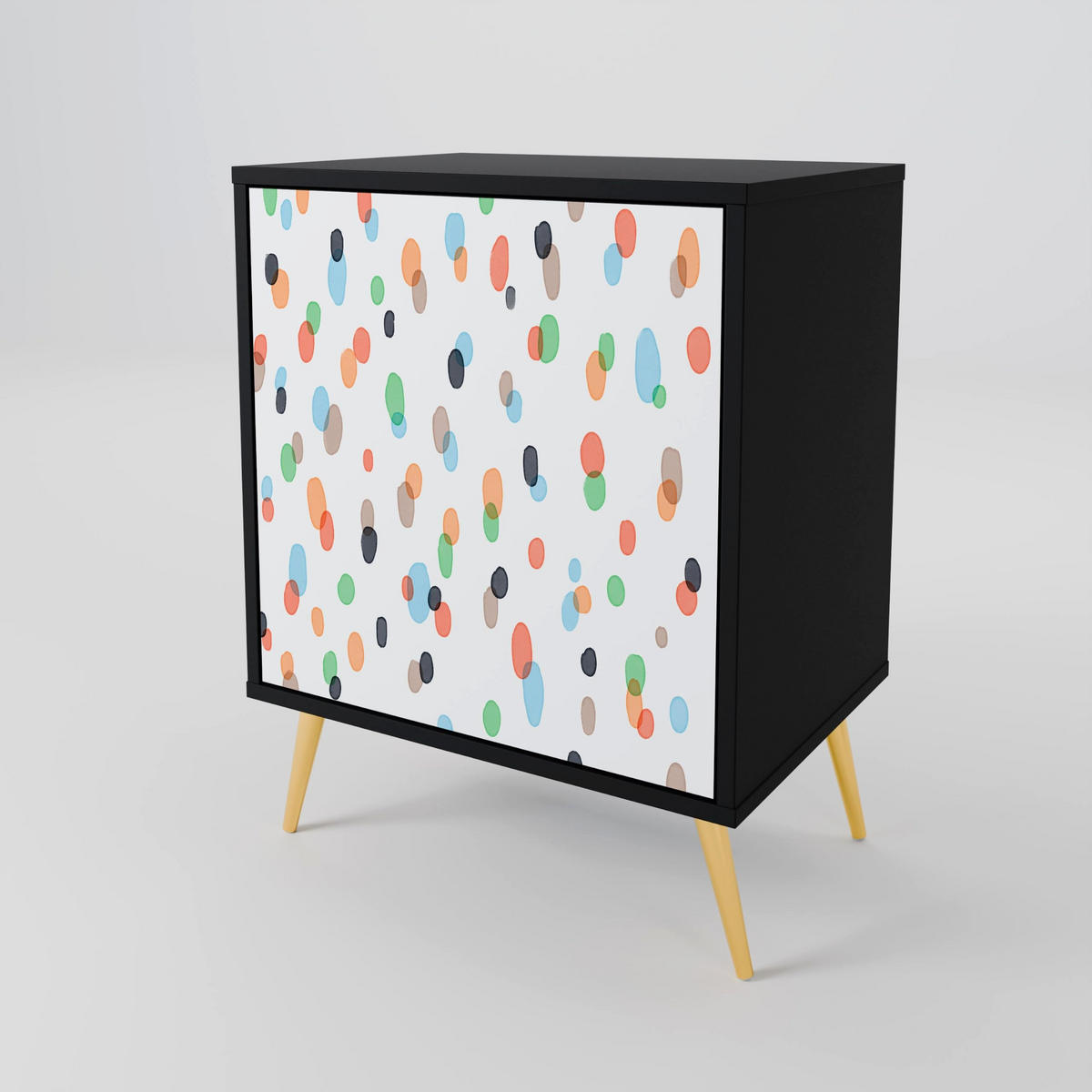 SIDEBOARD ENERGETIC SPOTS, Schwarz, 57,5x42x67,5 cm, Schwarze Metall-Rahmenfüße - Multicolor/Schwarz, Holzwerkstoff/Metall (57.5/67.5/42cm) - SpaceRebels