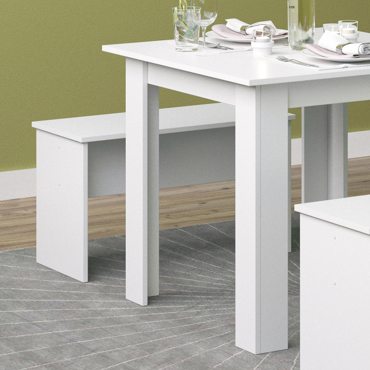 ESSTISCH SET Sentio Weiß 80 x 80 cm mit 2 Bänken - Weiß, Holzwerkstoff (80/73/80cm) - Vicco