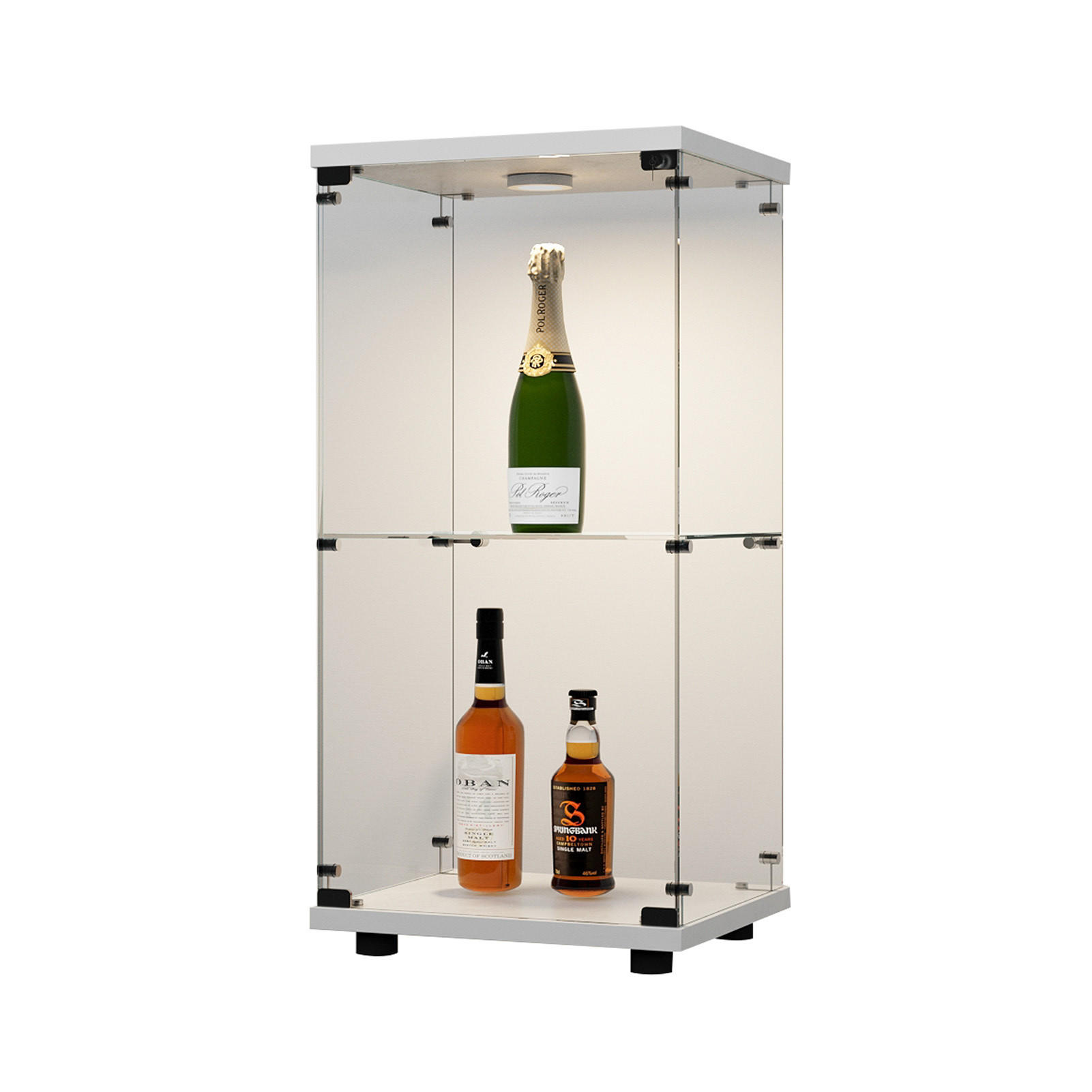 GLASVITRINE, LED-Beleuchtung, 2 Einlegeböden, 1 Tür, ideal zum Sammeln und Dekorieren in Weiß - Weiß, Glas (36.5/86.2/40.35cm) - BRILVERDE