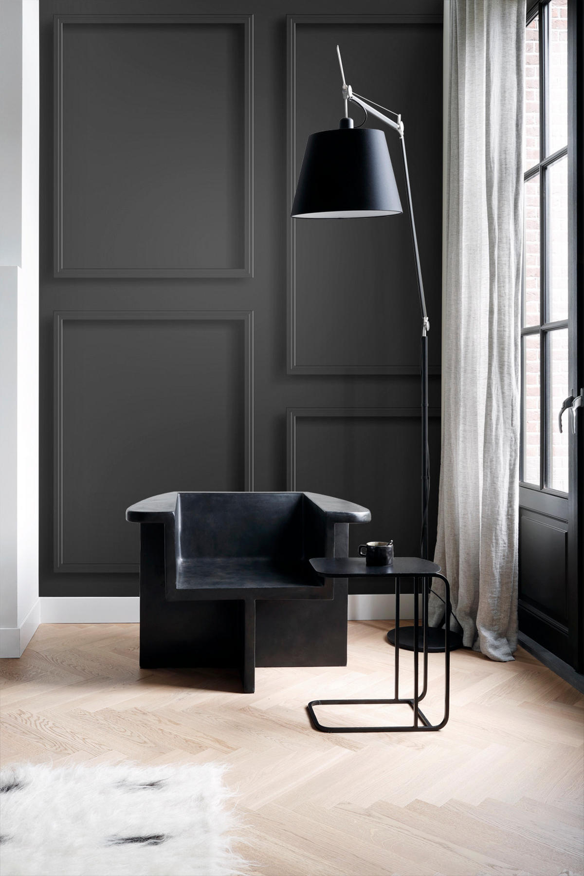 FOTOTAPETE Holzwandverkleidung 300 x 279 cm - Schwarz, Papier (300/279cm) - Origin Wallcoverings