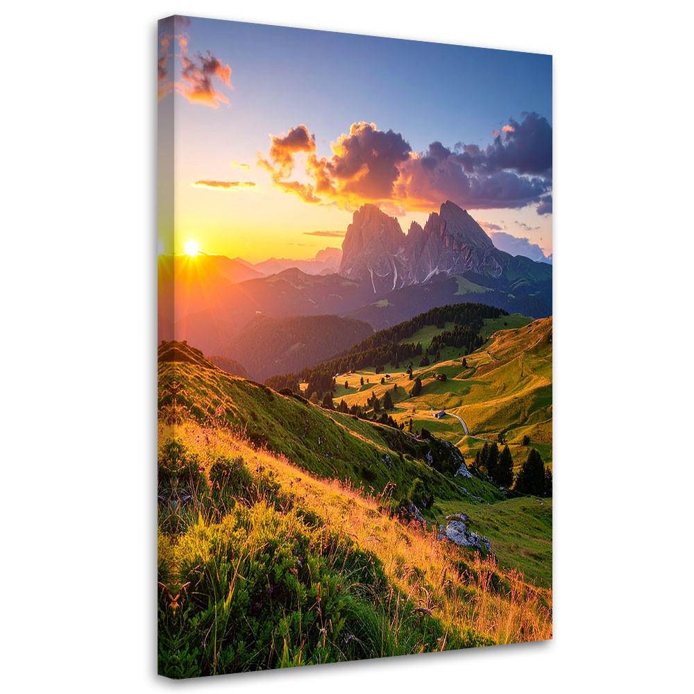 LEINWANDBILD, Berge Landschaft Sonnenuntergang Natur - Grün, Textil (30/45cm) - Feeby