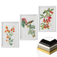 WANDBILDER 3er-Set - 40x60 cm Weißer Rahmen - Gemalte Blumen und ein Vogel - Weiß, Kunststoff (40/60cm) - ArtPrintCave