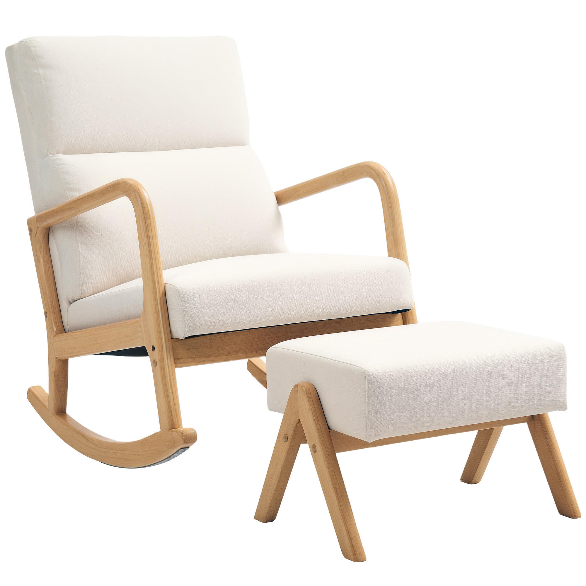 SCHAUKELSTUHL mit Hocker, Relaxsessel mit Leinenoptik, Cremeweiß - Weiß, Textil (96/94.5/65cm) - HOMCOM