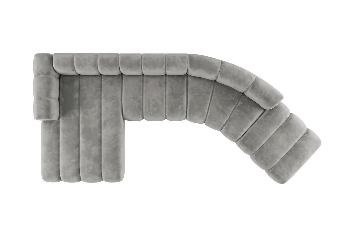 ECKSOFA Modulares In L-Form, Velvet-Stoff Riviera, Grau, Links, GRAND Round - Grau, Holz (445/179cm) - Kaiser Möbel