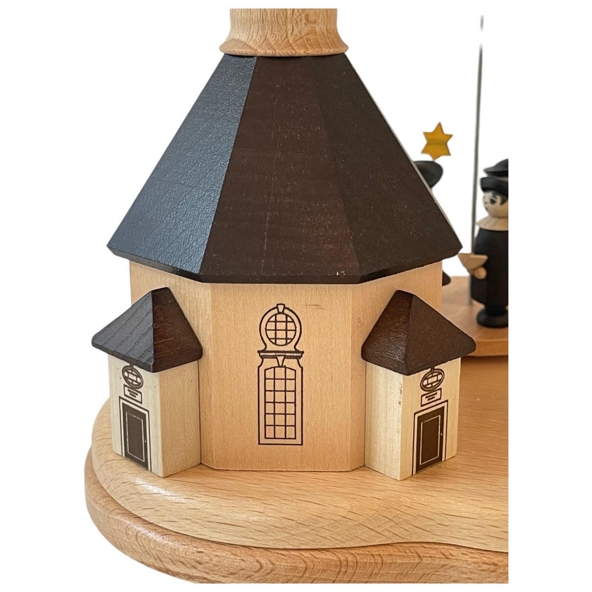 PYRAMIDE Pyramide Seiffner Kirche für 3 Teelichter 19/19/23 cm - Multicolor, Holz (19/23/19cm)