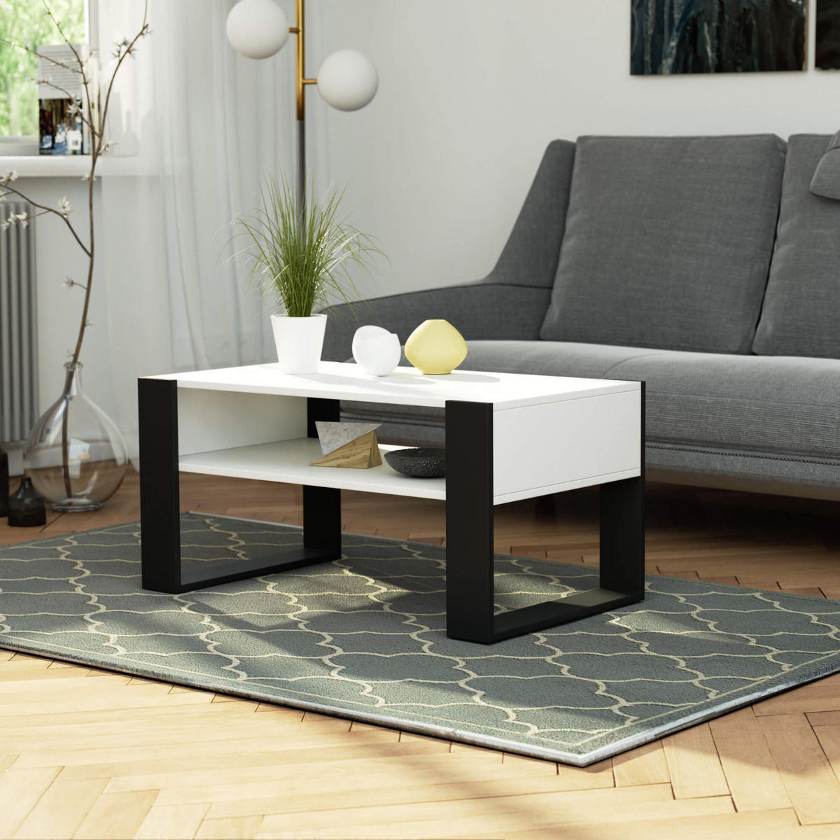 COUCHTISCH DOMI Weiß, Schwarz 53x92x45 cm - Schwarz/Weiß, Holzwerkstoff (53/92/45cm) - Akord
