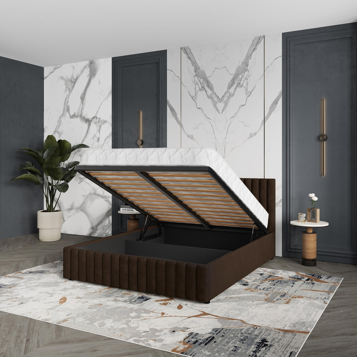 POLSTERBETT CARMIA 160x200 cm mit Bettkästen - Braun - Braun, Holz (172/200cm) - MASSENO
