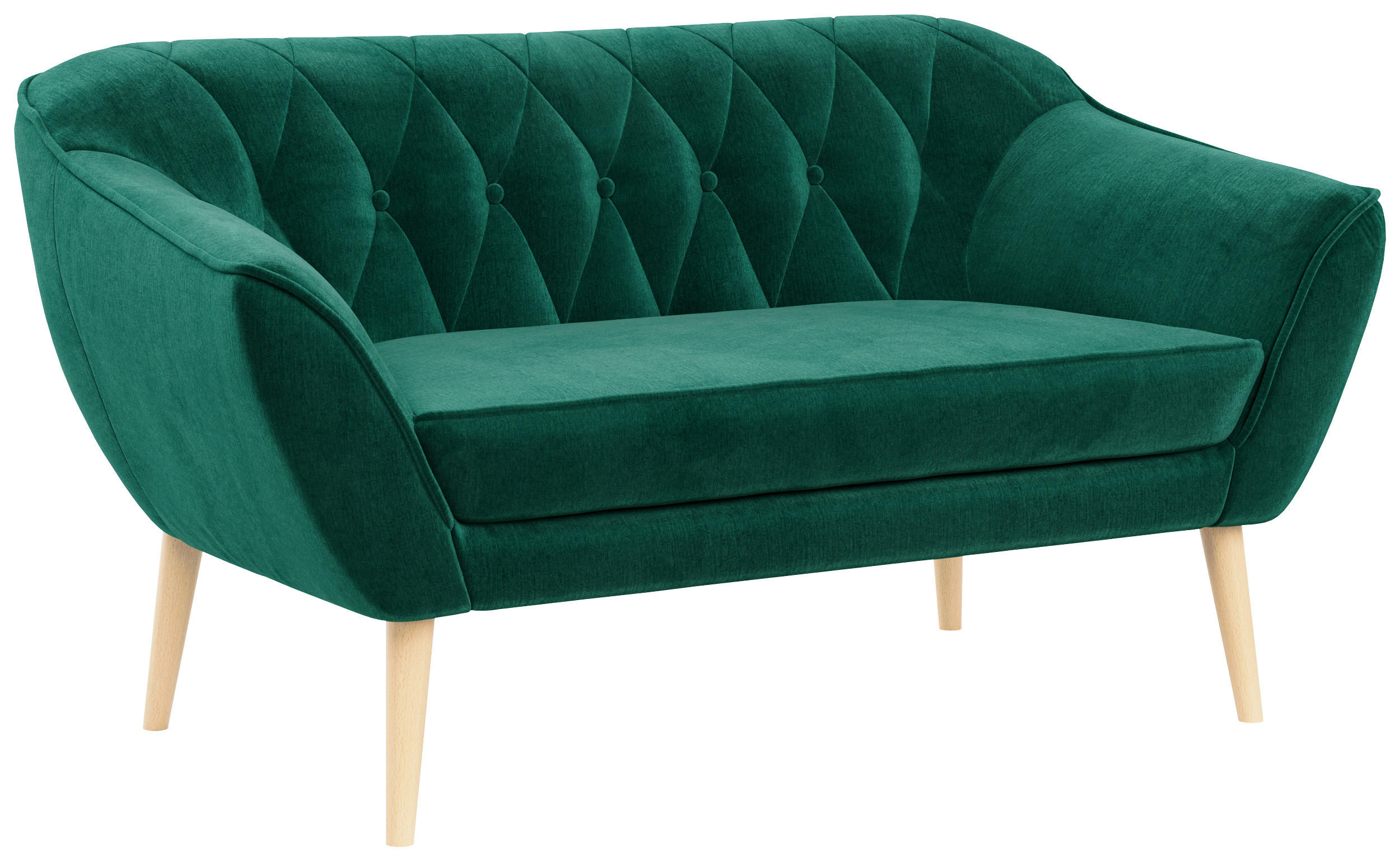 SOFA Pirs 2 Sitzer Velvet Dunkelgrün - Dunkelgrün/Braun, Holz/Textil (140/75/74cm) - MKS