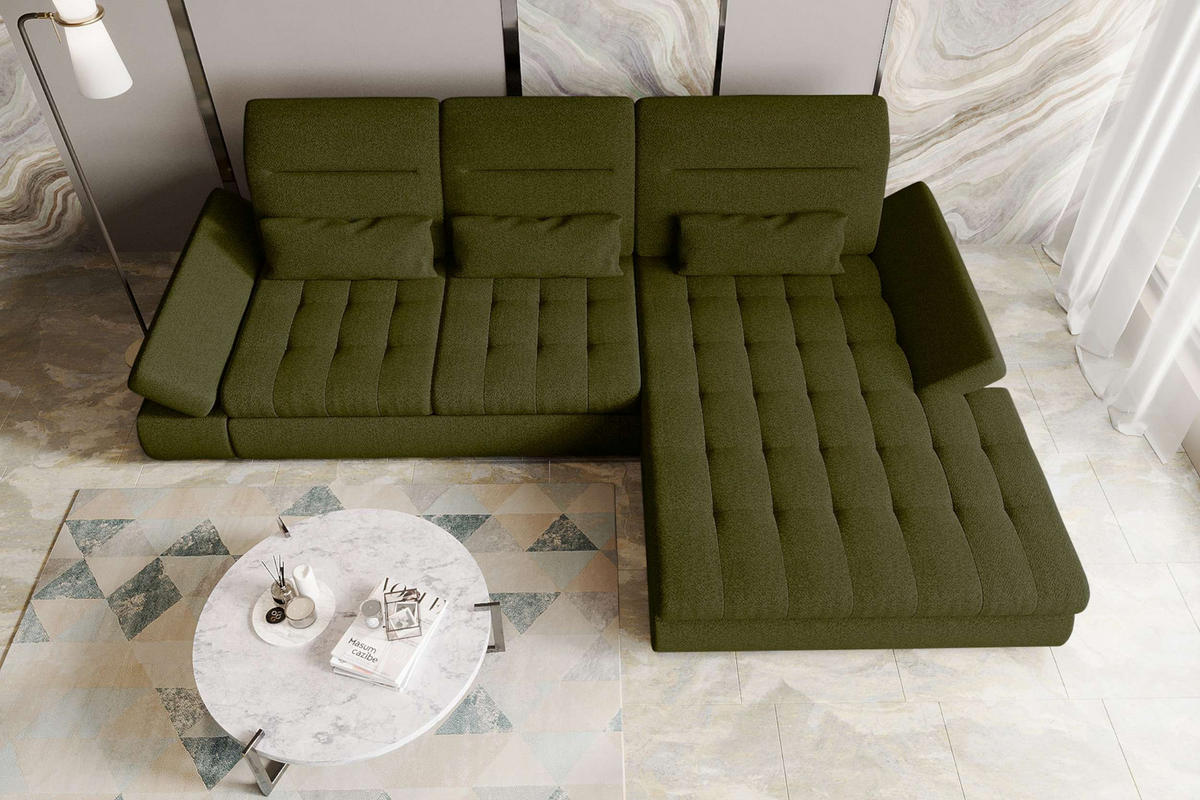 ECKSOFA Toscana Plus Strukturstoff inkl. Schlaffunktion - Grün, Textil (300/179cm) - 99rooms