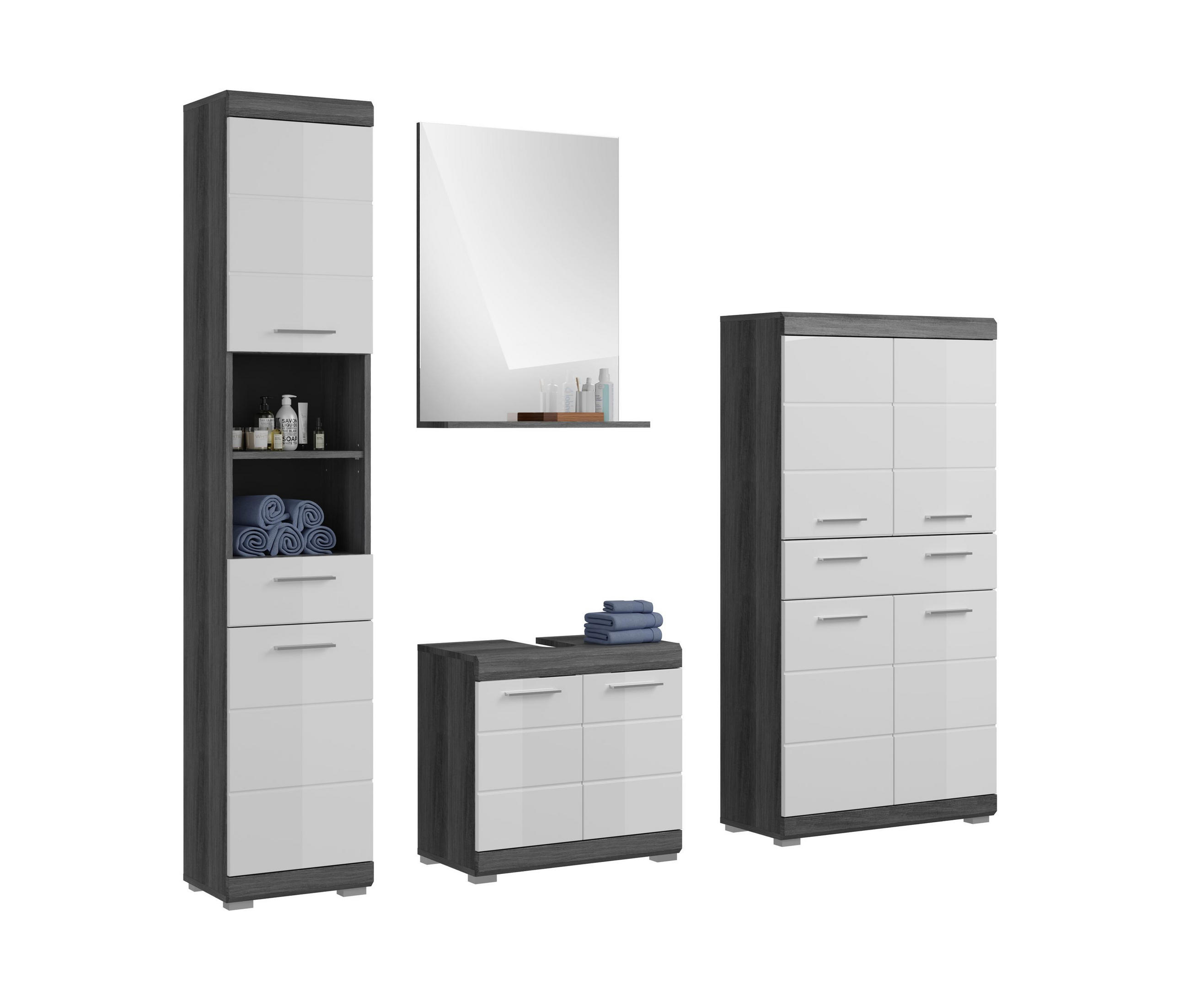 BADKOMBINATION 4tlg. Scout Bad in Rauchsilber Nachbildung und weiß hochglanz B/H/T: 186x191x34 cm - Anthrazit, Holz (186/191/34cm)